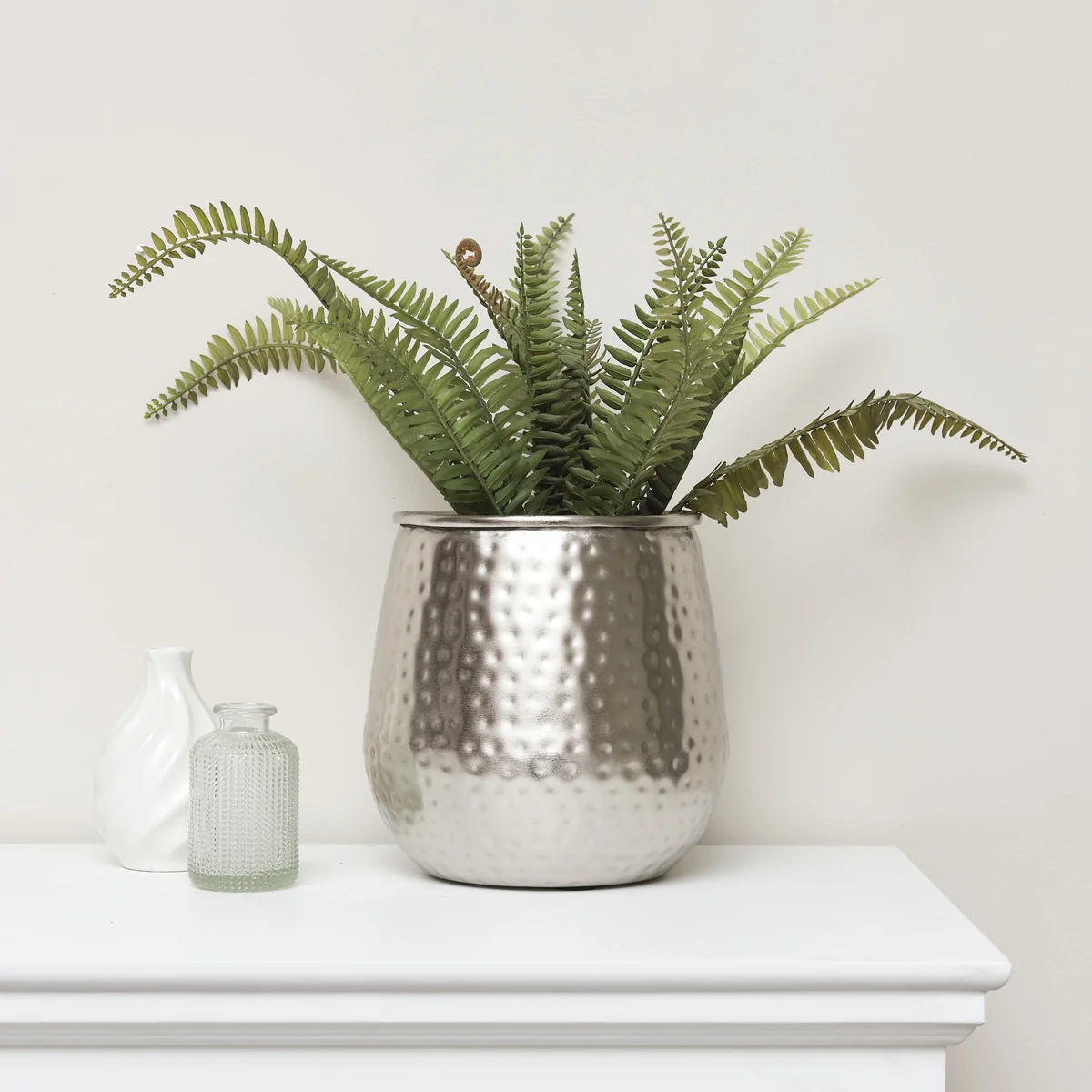 Stylish Silver Hammered Metal Planter Responsible