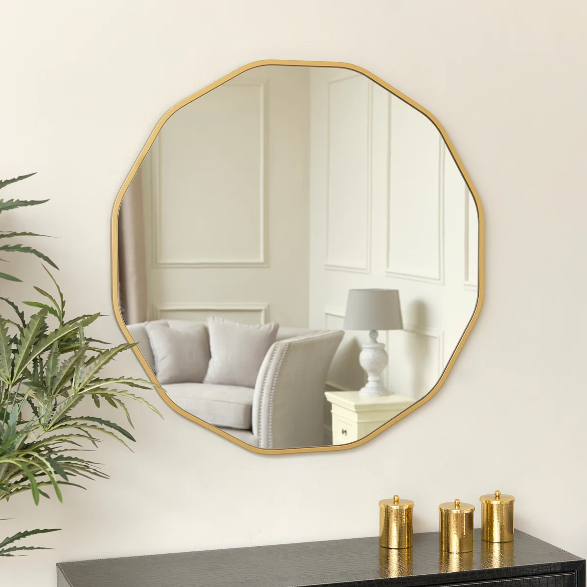 Fast Large Round Gold Scalloped Wall Mirror 90cm x 90cm Outstanding