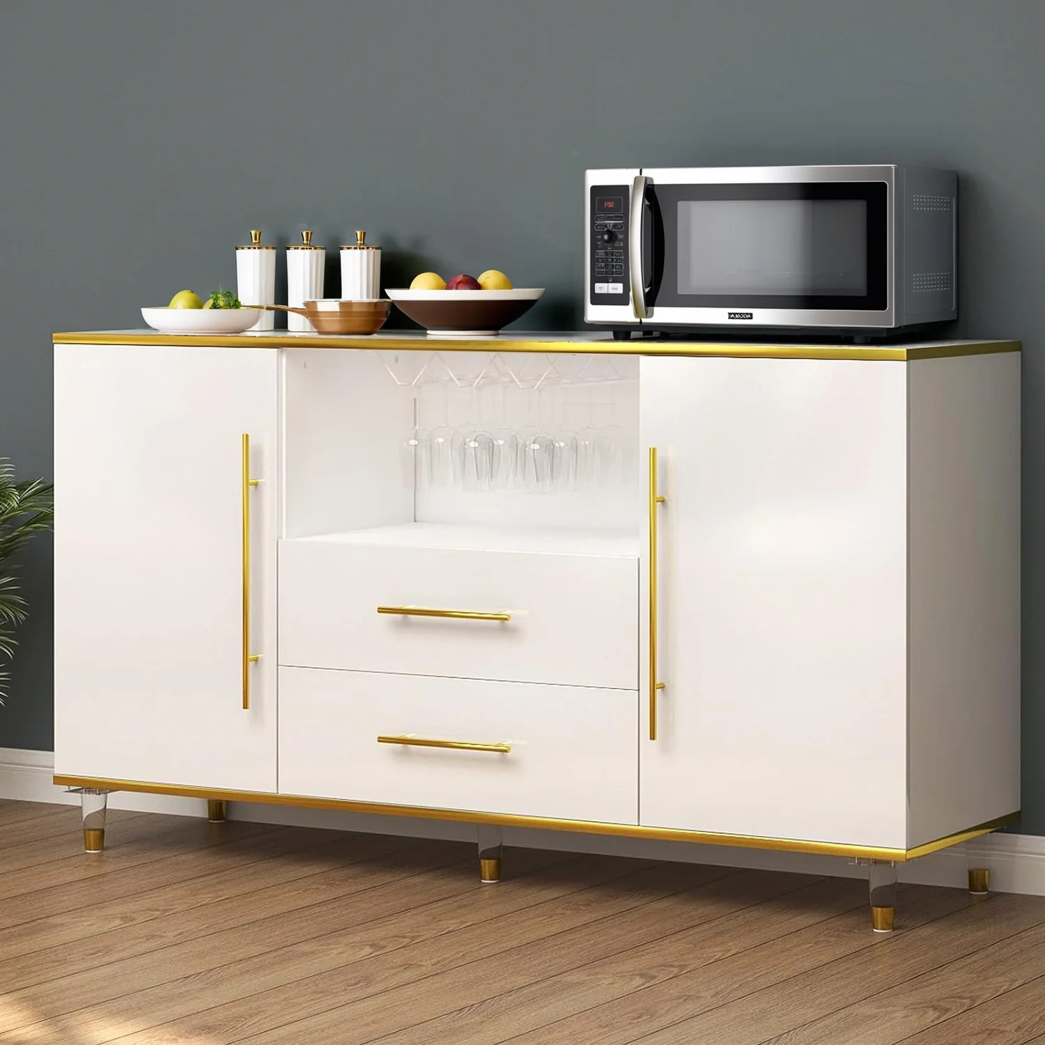 Clean Buffet Cabinet High Glossy Kitchen Sideboard Cabinet with Drawers Wine Glass Holder Adjustable ShelfBuffet Cabinet High Glossy Kitchen Sideboard Cabinet with Drawers Wine Glass Holder Adjustable Shelf Relaxed
