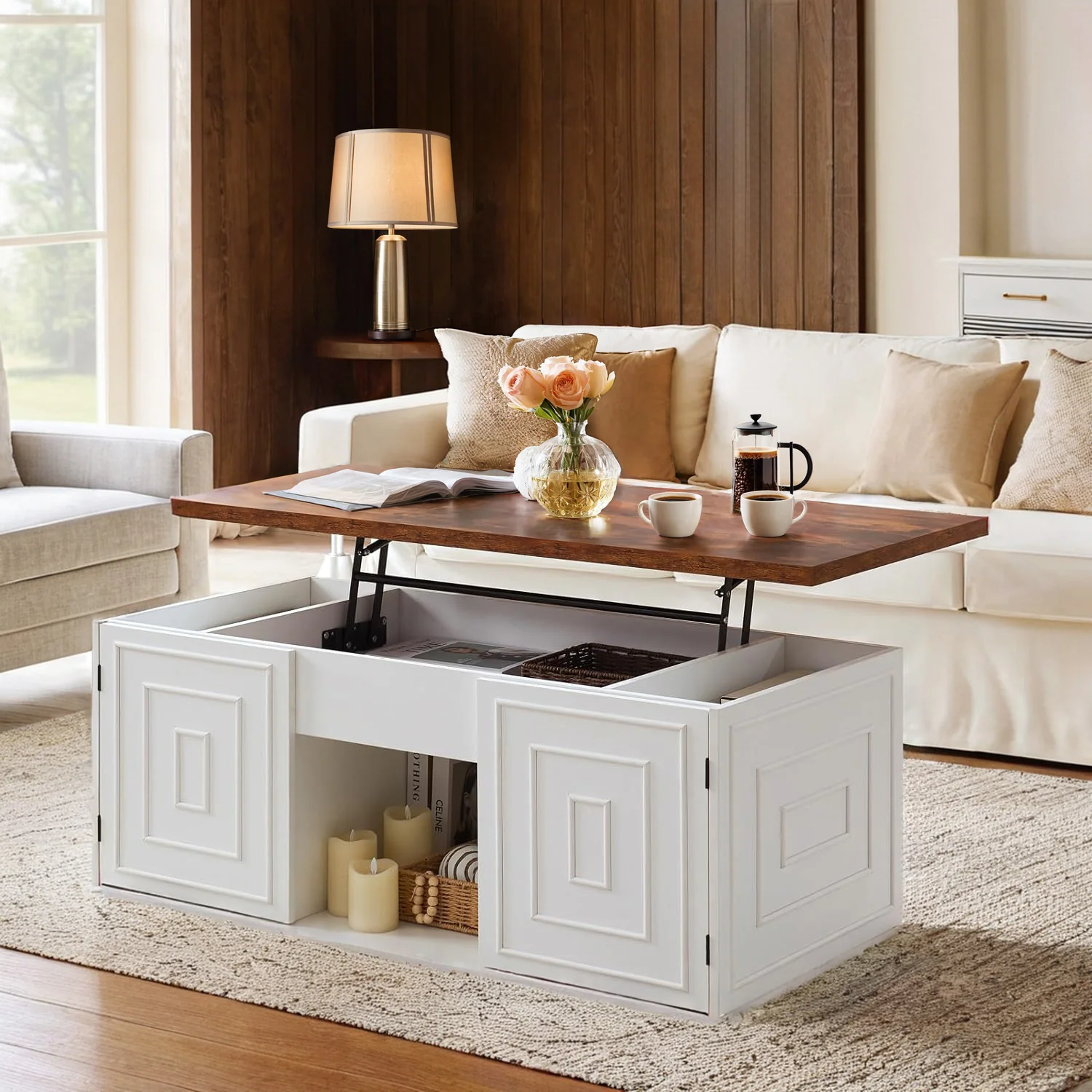 Minimalist 48 inches Farmhouse Lift Top Coffee Table with Hidden Storage48 inches Farmhouse Lift Top Coffee Table with Hidden Storage High-Performance