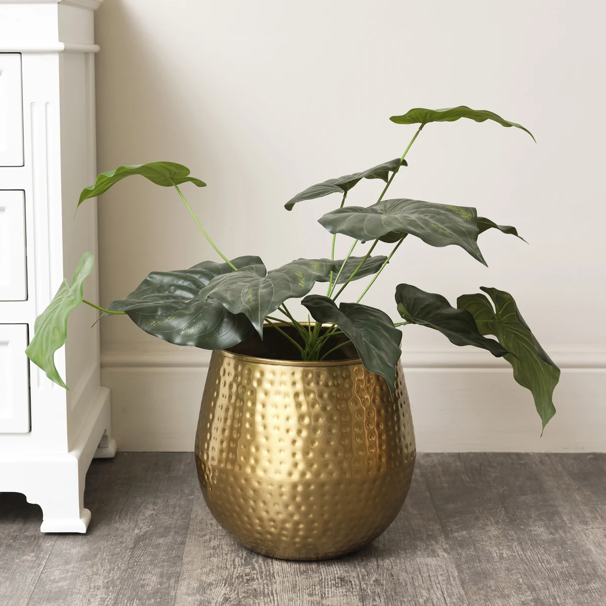 Reliable Medium Gold Hammered Metal Planter 30cm x 28cm Consistent