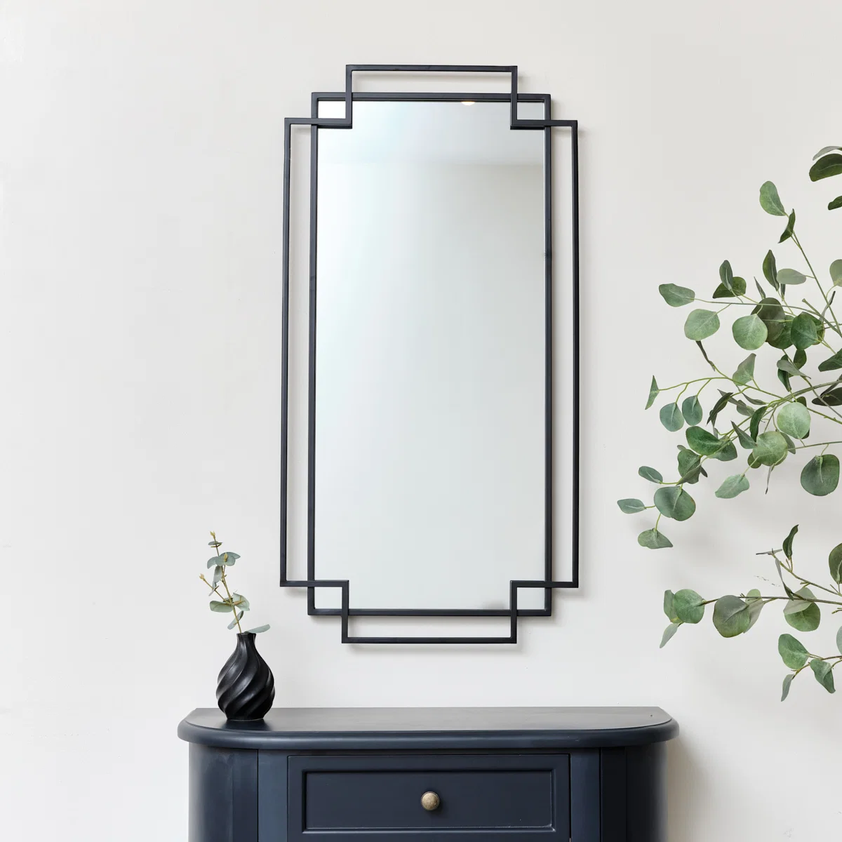 Professional Black Geometric Matt Wall Mirror 94cm x 48cm Elite