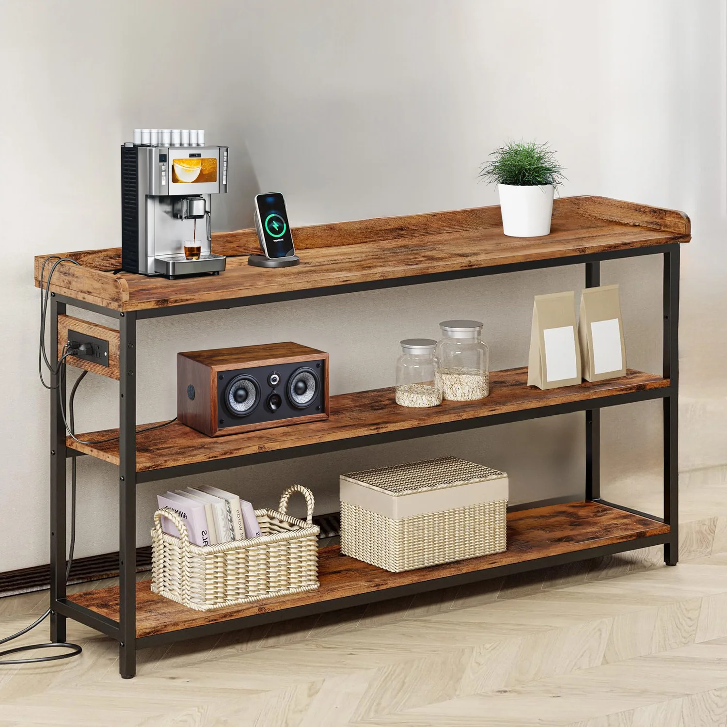 Carefully Designed 55 Console Table Height Adjustable with Power Outlet for Entryway Living Room Rustic Brown55 Console Table Height Adjustable with Power Outlet for Entryway Living Room Rustic Brown Advanced