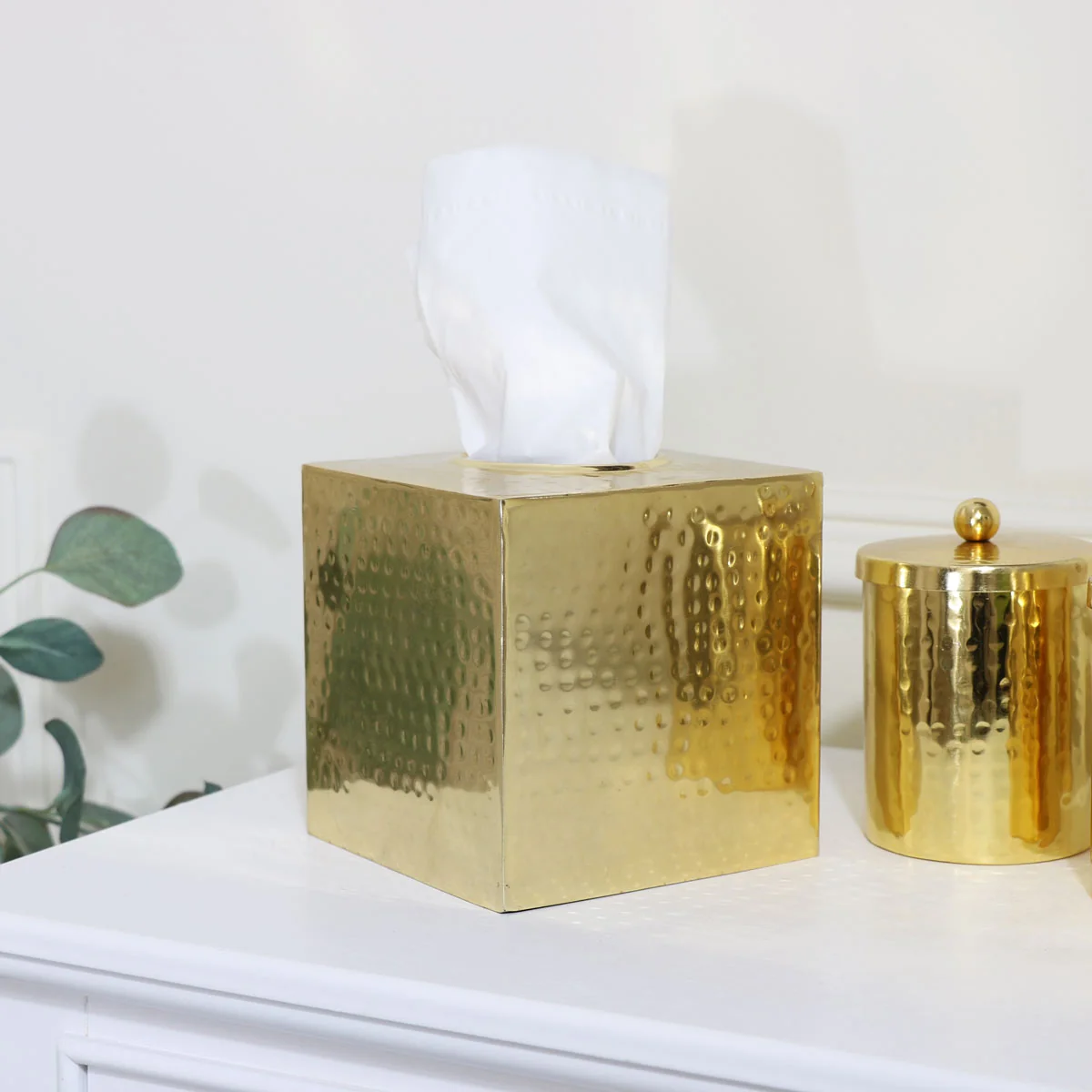 Soft Hammered Gold Metal Tissue Box Secure