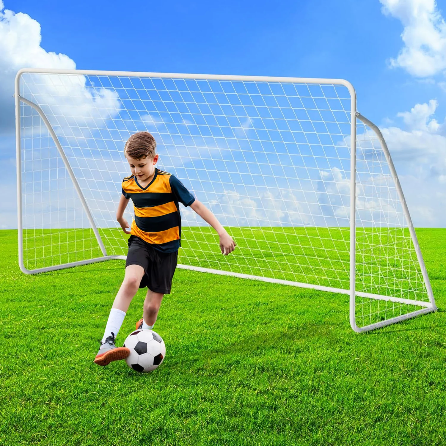 Crafted 12×6 FT Backyard Portable Soccer Goal with Heavy Duty Steel Frame Net and Ground Stakes for Home School and Soccer Field Training Equipment12x6 FT Backyard Portable Soccer Goal with Heavy Duty Steel Frame Net and Ground Stakes for Home School and Soccer Field Training Equipment Smooth