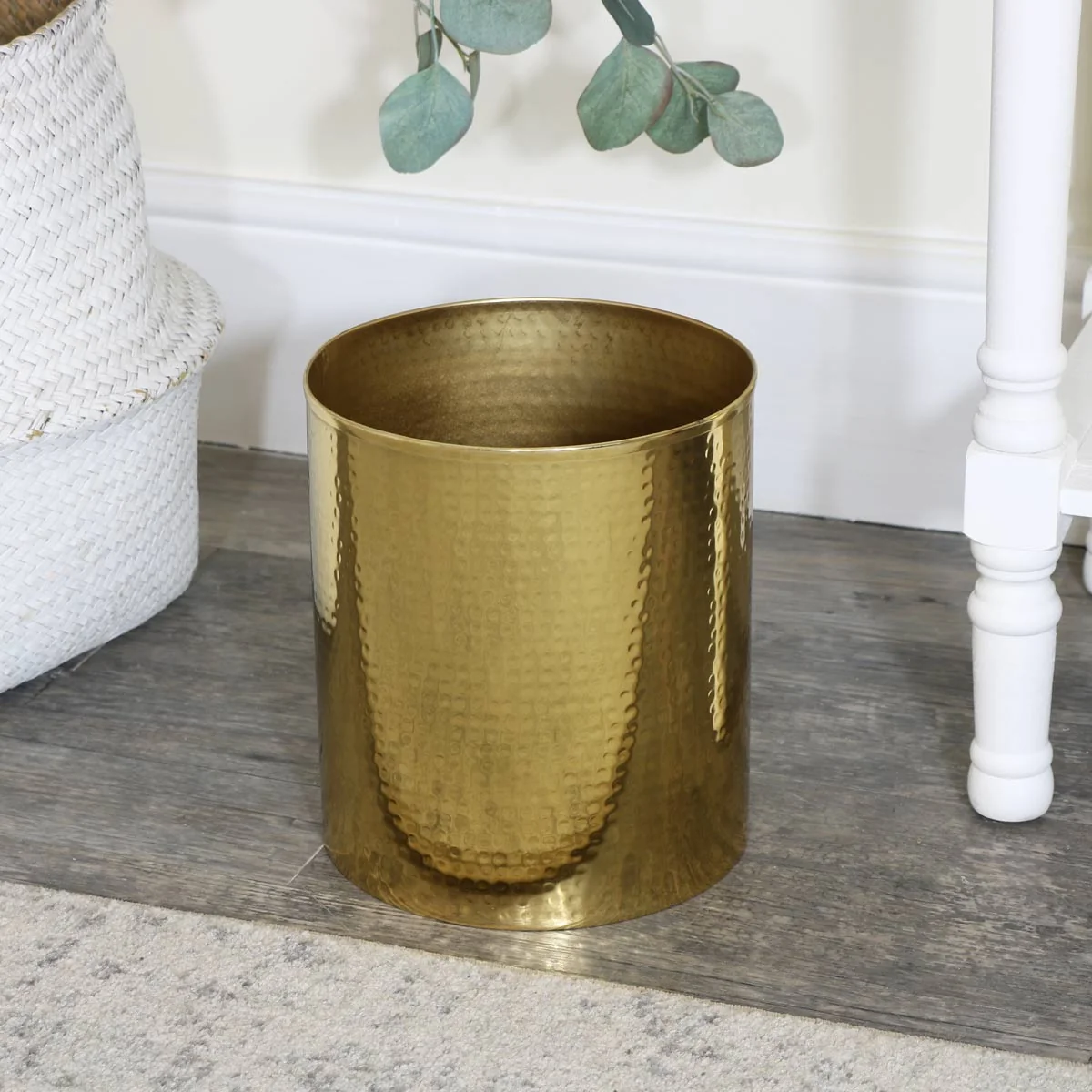 Selected Metal Hammered Gold Storage Waste Bin Crafted