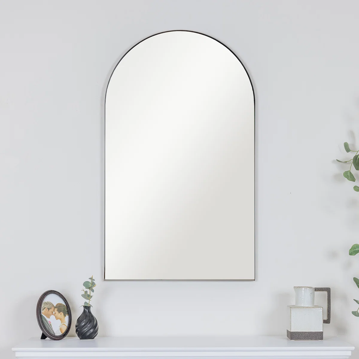 Crafted Large Framed Black Arched Mirror – 100cm x 60cm Original
