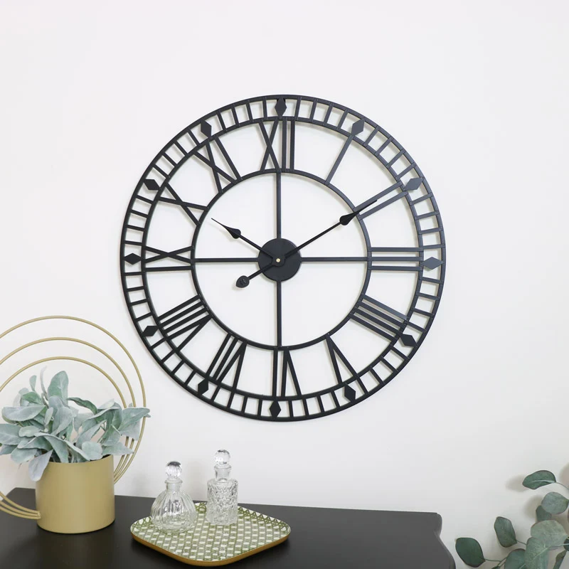 Crafted Black Metal Skeleton Clock 60cm x 60cm Outstanding