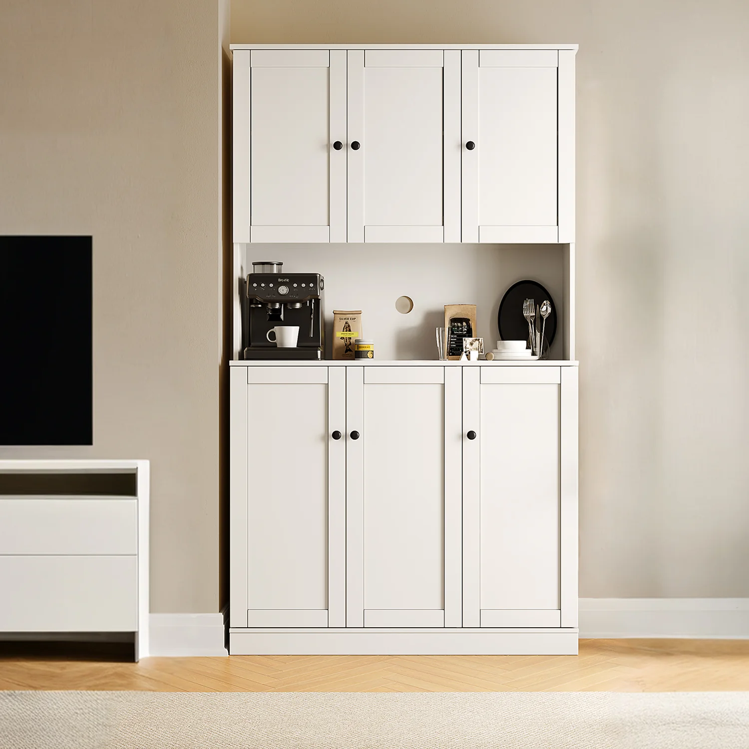Professional 71 Kitchen Storage Cabinets with 6 Doors and Adjustable Shelves Tall Pantry Cabinets for Kitchen Dining Room White71 Kitchen Storage Cabinets with 6 Doors and Adjustable Shelves Tall Pantry Cabinets for Kitchen Dining Room White High-Grade