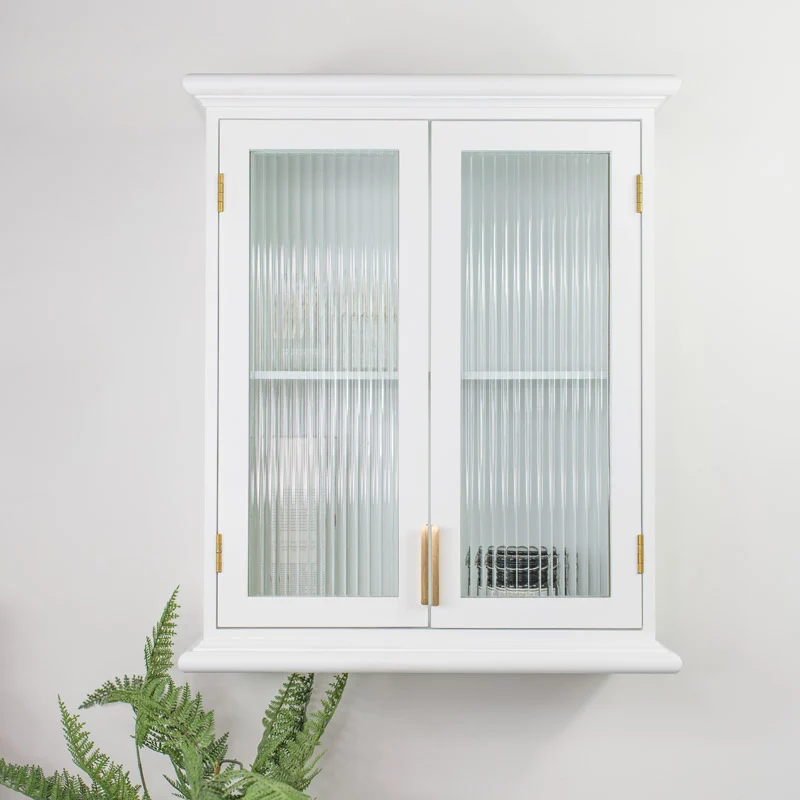Pure White Reeded Glass Wall Cabinet Minimalist