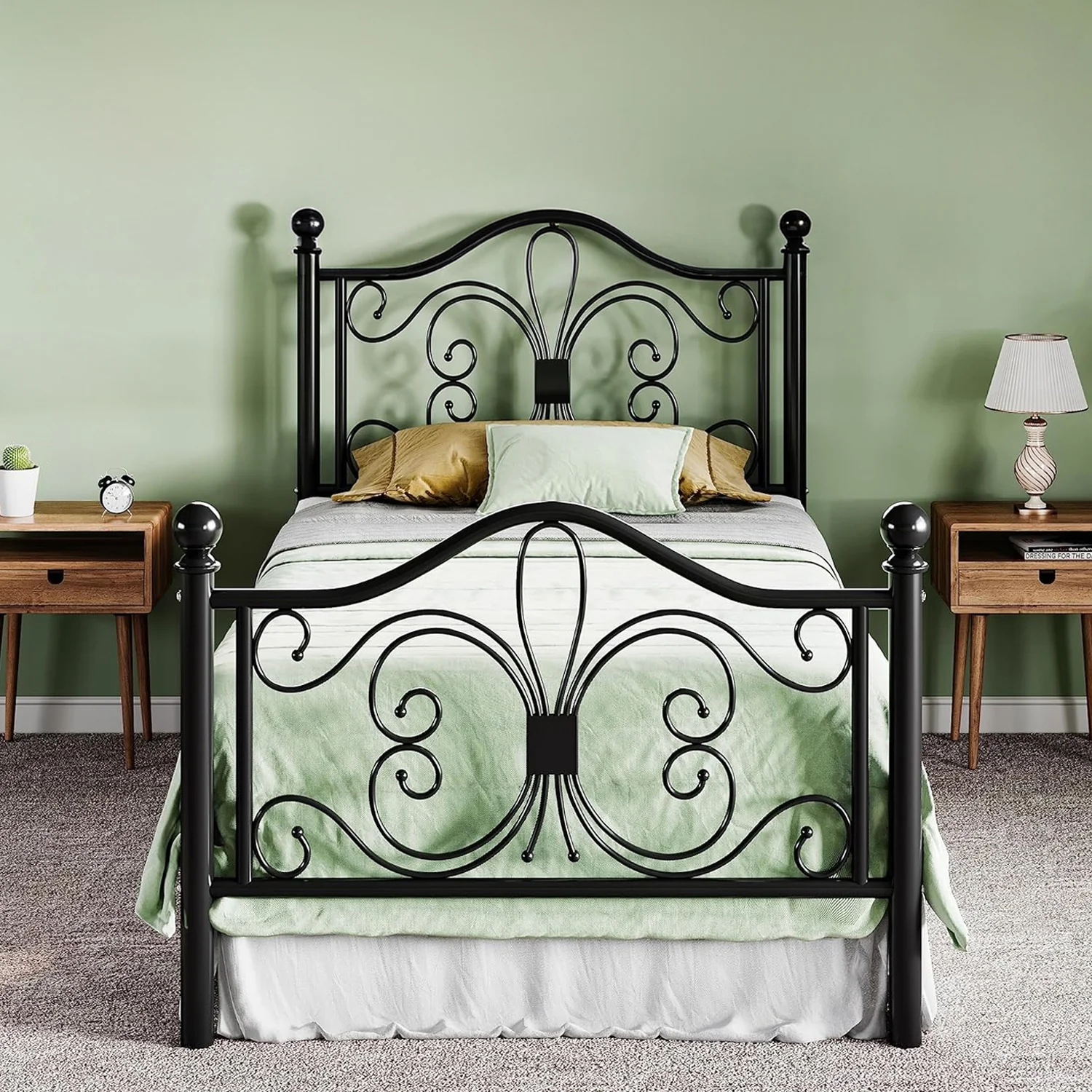 Crafted Flutter-Wing Twin Size Platform Metal Bed Frame with Headboard and FootboardFlutter-Wing Twin Size Platform Metal Bed Frame with Headboard and Footboard Trusted