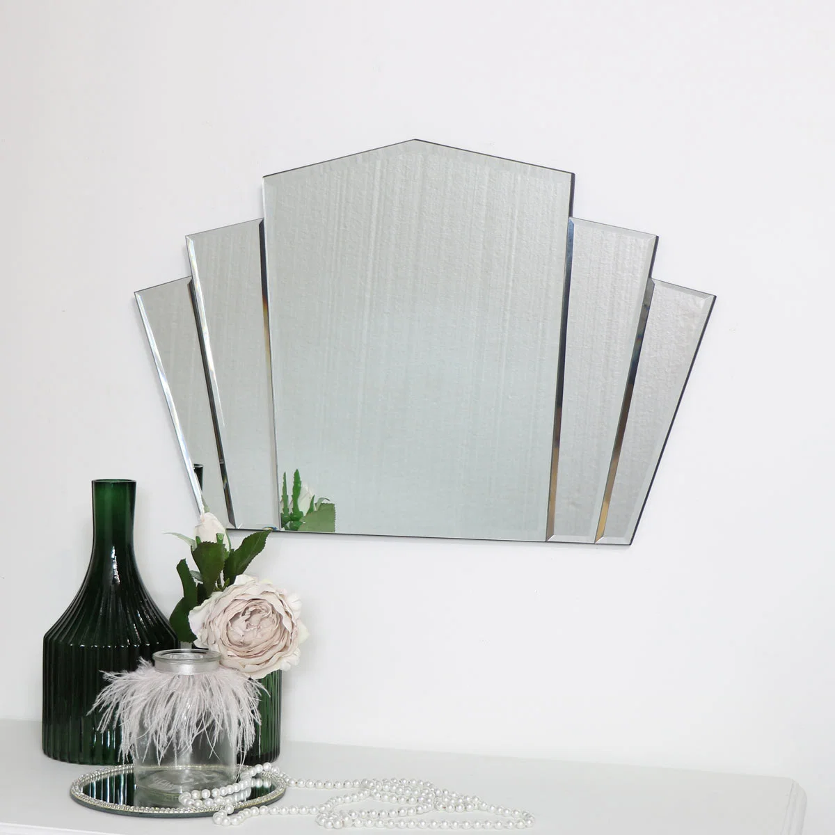Detailed Art Deco Fan Frameless Wall Mirror 40cm x 60cm Luxury