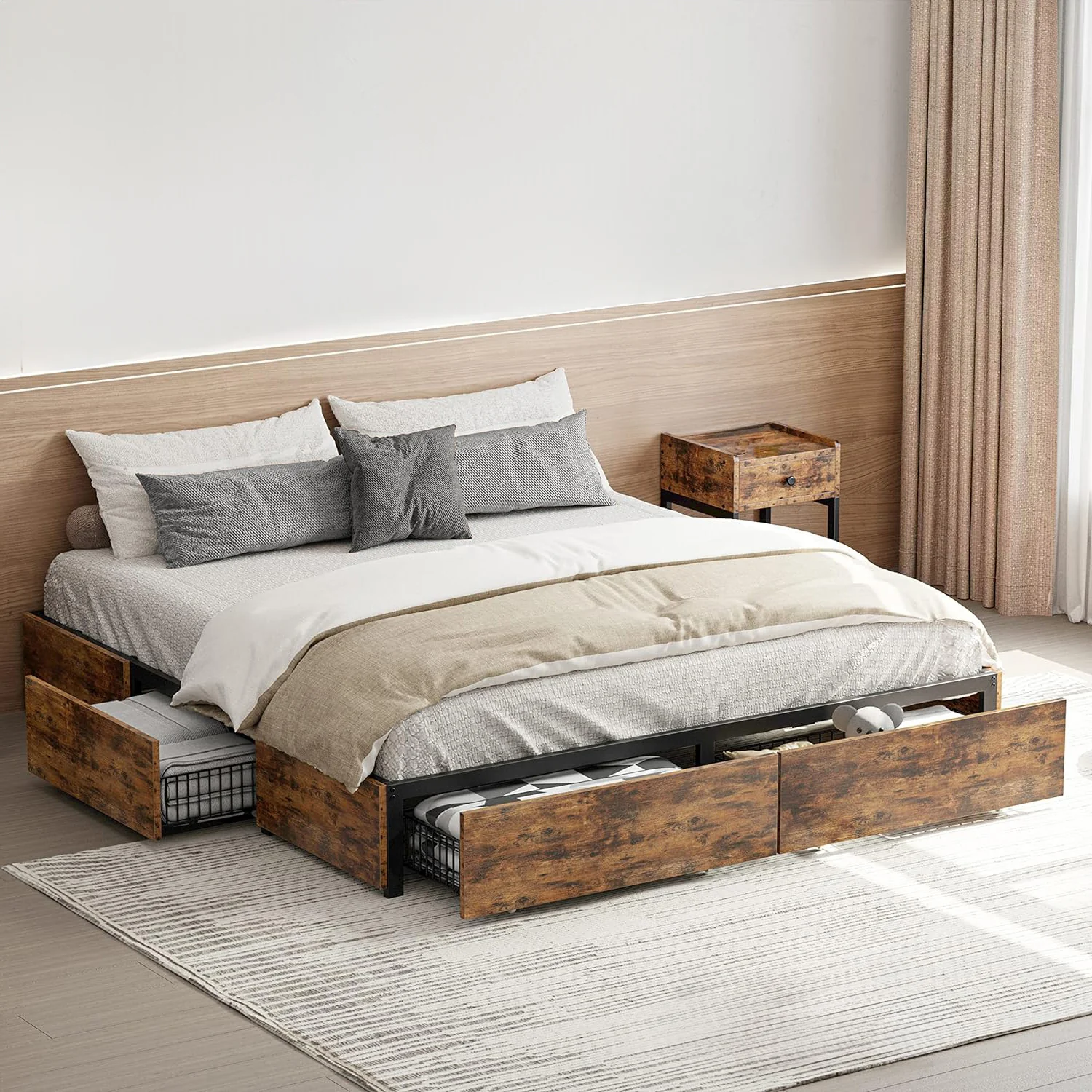 Original Bed Frame with 4 Drawers Queen and King Size Headboardless Bed FrameBed Frame with 4 Drawers Queen and King Size Headboardless Bed Frame Quality