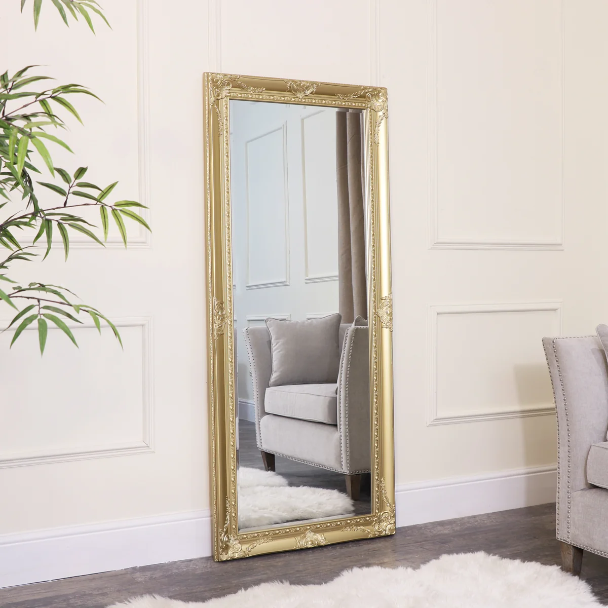 Traditional Large Ornate Gold Wall Floor Mirror 76cm x 176cm Versatile