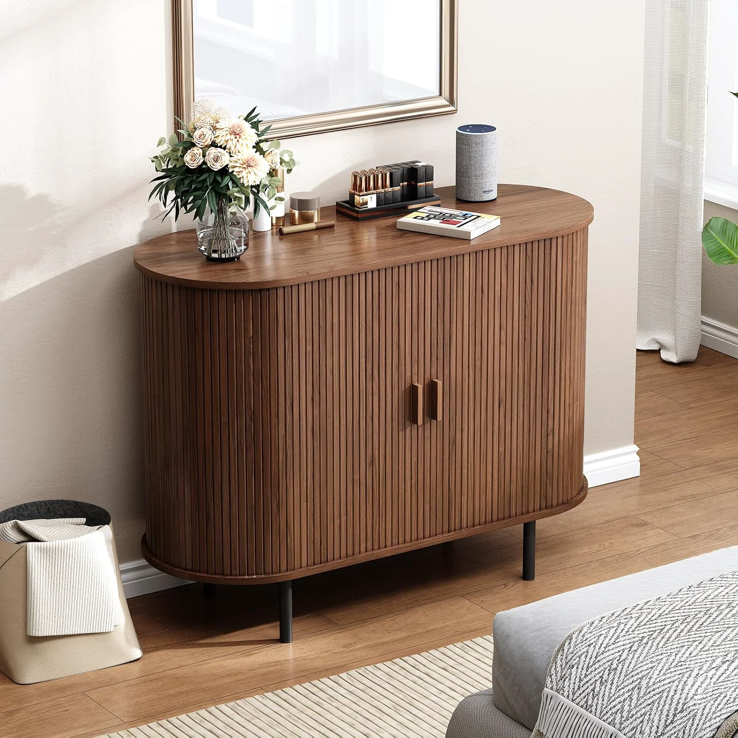Natural 40 Inch Sideboard Buffet Cabinet with Sliding Door Storage Cabinet with Adjustable Shelves Coffee Bar Cabinet Console Table40 Inch Sideboard Buffet Cabinet with Sliding Door Storage Cabinet with Adjustable Shelves Coffee Bar Cabinet Console Table Solid