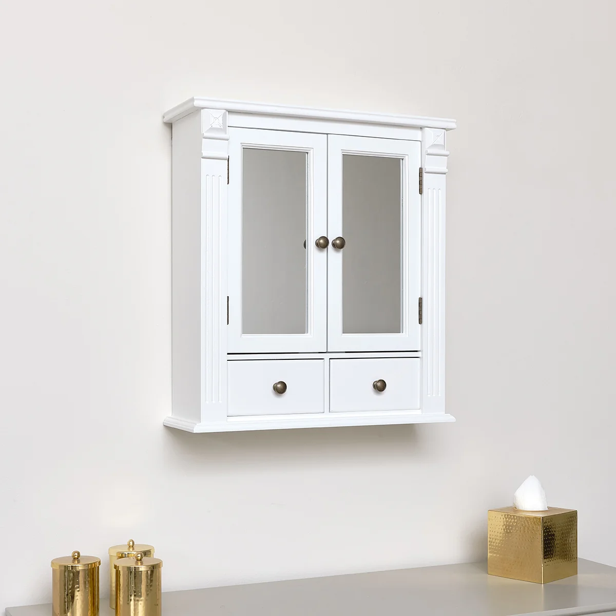 Sophisticated White Mirrored Bathroom Wall Cabinet Durable