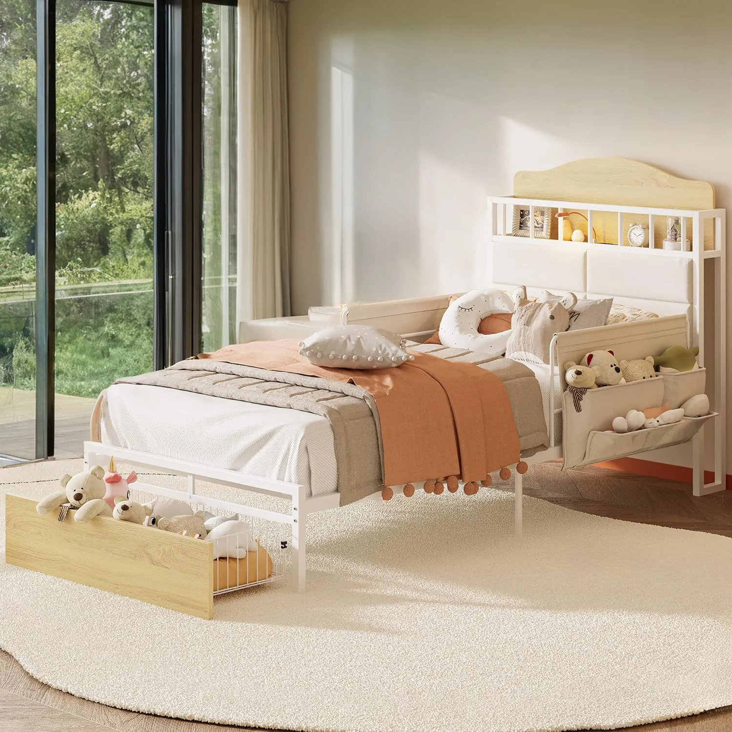Authentic Twin Platform Bed Frame with Drawers Bed Frame with Guardrails and Charging Station No Box Spring RequiredTwin Platform Bed Frame with Drawers Bed Frame with Guardrails and Charging Station No Box Spring Required Detailed