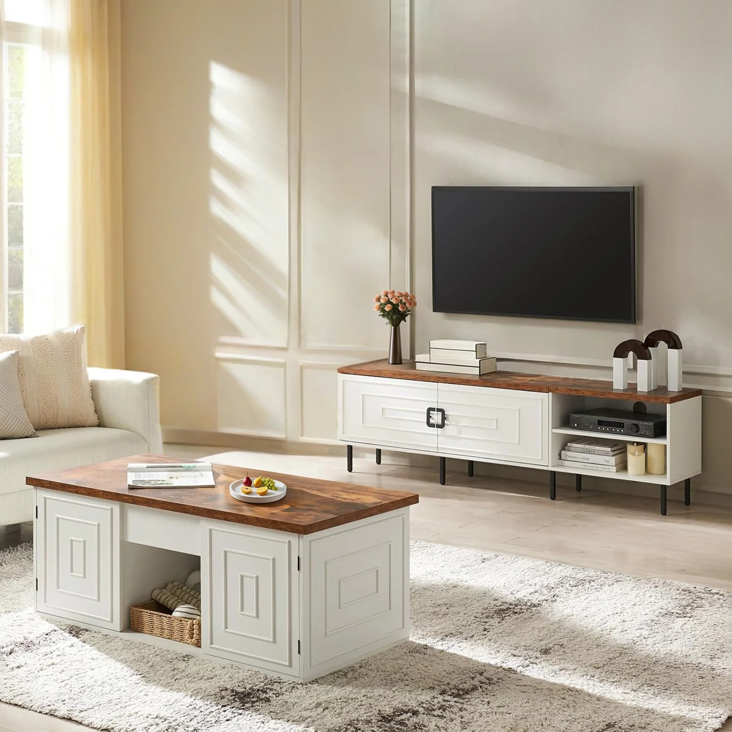 Original Combination Furniture Set Farmhouse Lift Coffee Table and TV Stand up to 80 Inch TVCombination Furniture Set Farmhouse Lift Coffee Table and TV Stand up to 80 Inch TV Sustainable