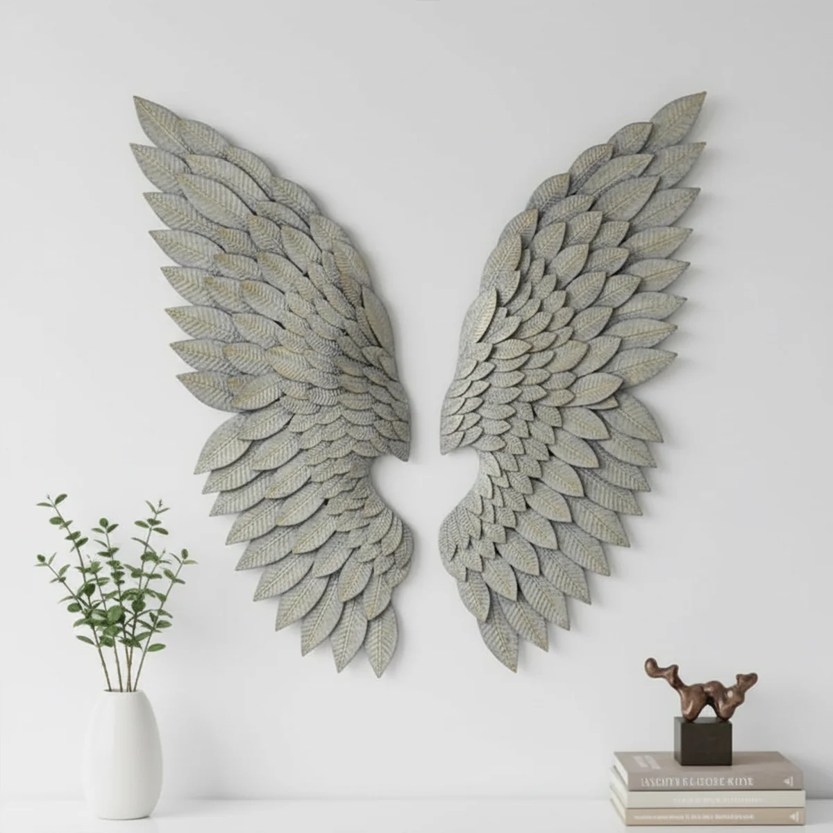 Elegant Pair of Large Grey Feather Effect Angel Wings – 48cm x 110cm Clean