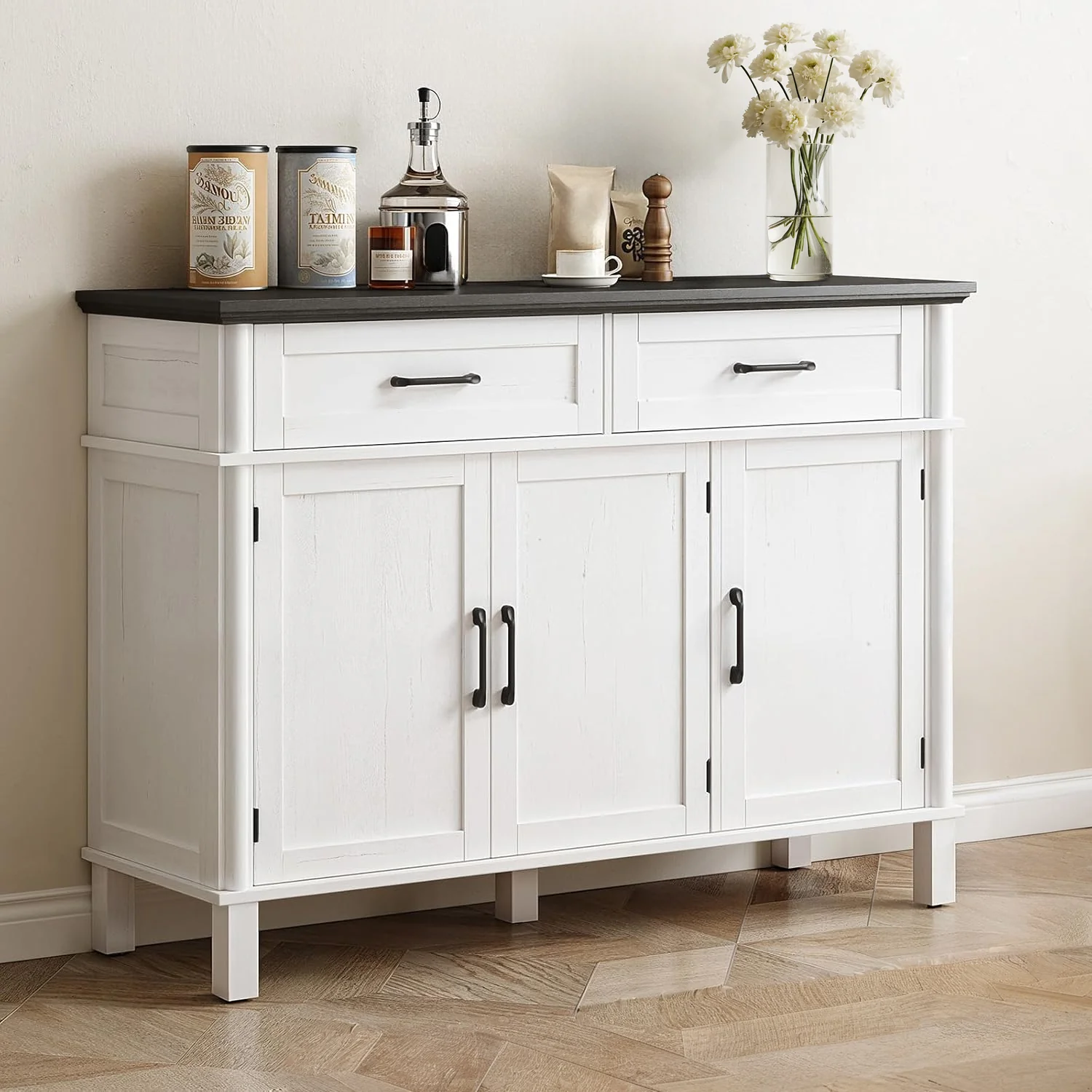 Smooth Wood Buffet Cabinet Sideboard Cabinet Storage Cabinet with 2 Drawers and 3 Doors Adjustable ShelvesWood Buffet Cabinet Sideboard Cabinet Storage Cabinet with 2 Drawers and 3 Doors Adjustable Shelves Environmentally Friendly