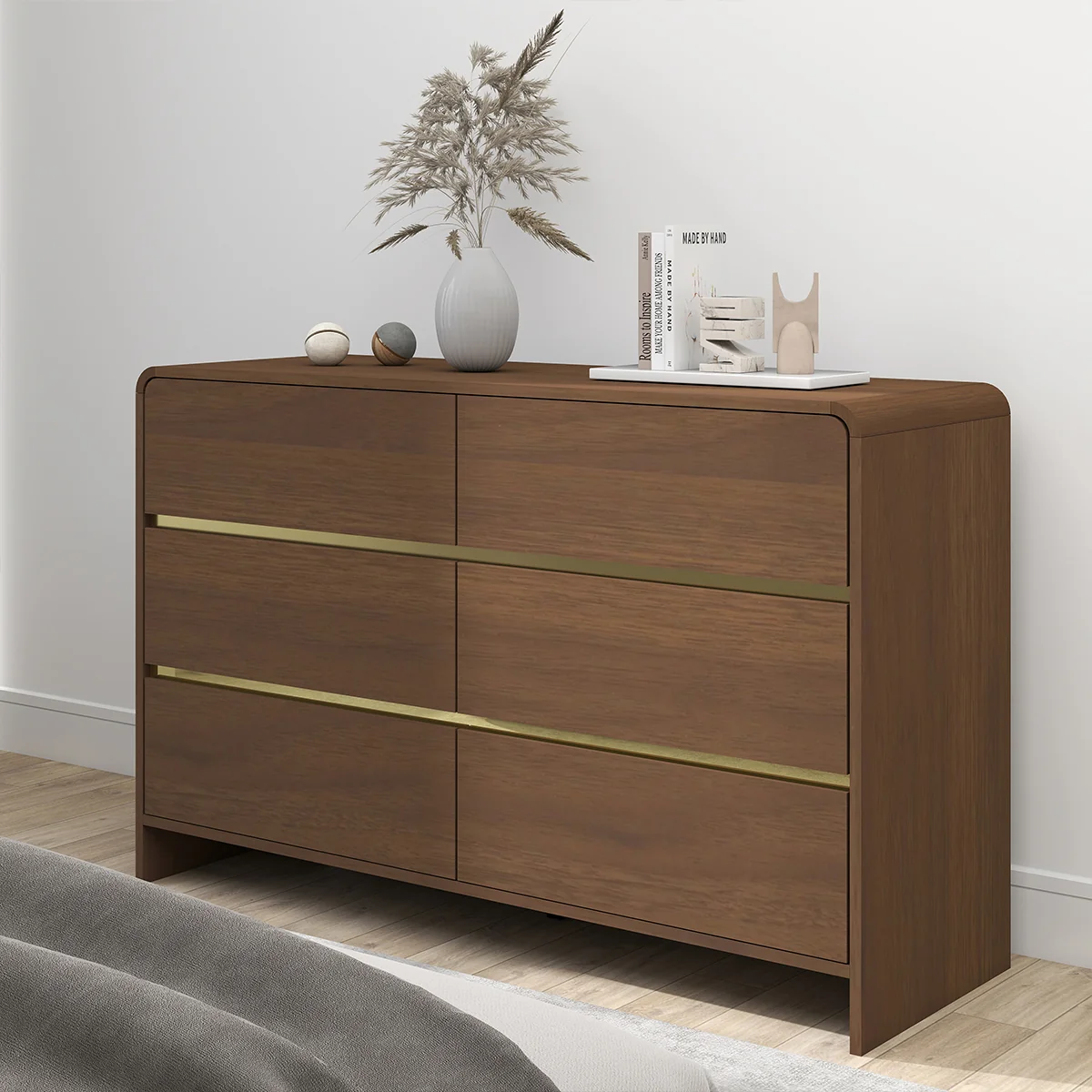 Fashionable Walnut Brown 6 Drawer Chest of Drawer – Meridian Walnut Range Superior