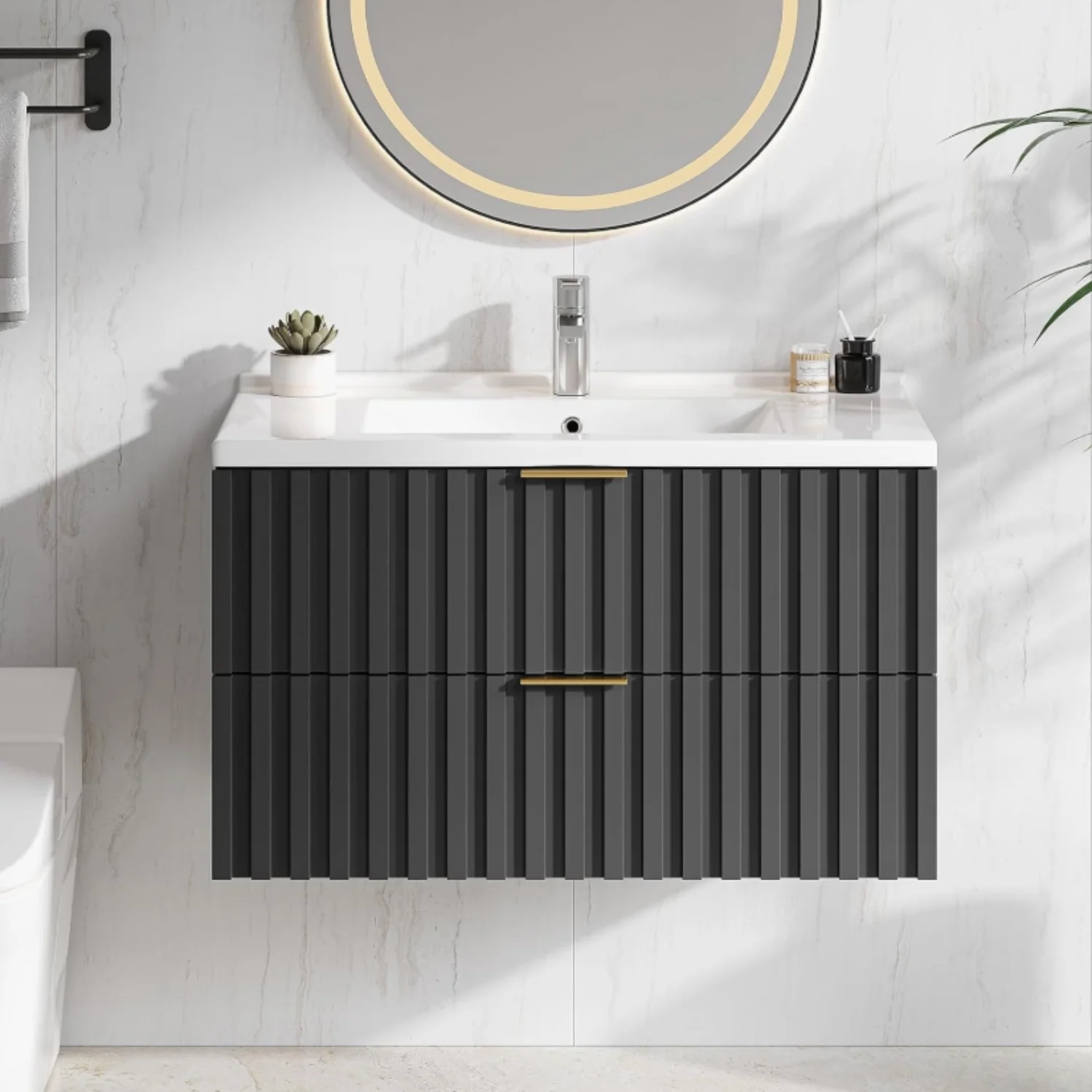 Functional 30 Inch Bathroom Vanity with Sink Combo Wall-Mounted Floating Cabinet with 2 Soft-Close Drawers Bathroom Storage Cabinet with Moisture-Resistant Finish30 Inch Bathroom Vanity with Sink Combo Wall-Mounted Floating Cabinet with 2 Soft-Close Drawers Bathroom Storage Cabinet with Moisture-Resistant Finish Pure