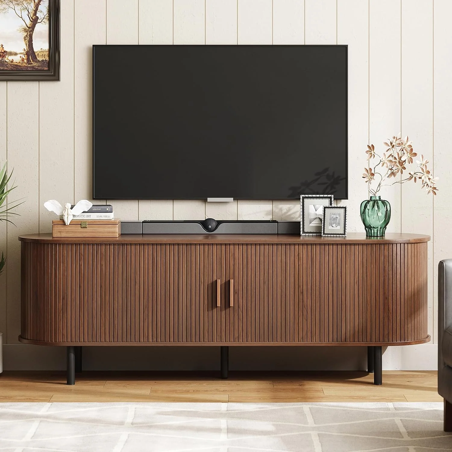 Expertly Made 63 Inch TV Stand with Sliding Doors Entertainment Center with Power Outlets and Cable Hole Media Console Table for 70 Inch TV63 Inch TV Stand with Sliding Doors Entertainment Center with Power Outlets and Cable Hole Media Console Table for 70 Inch TV Fine