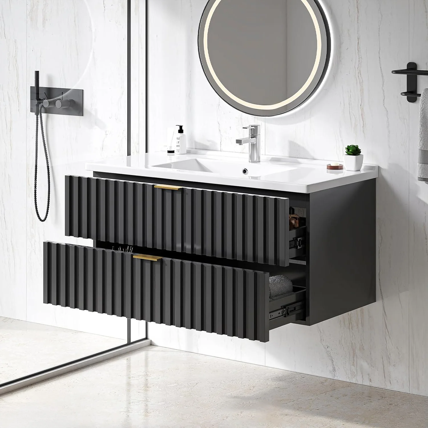 Casual 36 Inch Bathroom Vanity with Sink Combo Wall-Mounted Floating Cabinet with 2 Soft-Close Drawers Bathroom Storage Cabinet with Moisture-Resistant Finish36 Inch Bathroom Vanity with Sink Combo Wall-Mounted Floating Cabinet with 2 Soft-Close Drawers Bathroom Storage Cabinet with Moisture-Resistant Finish Traditional
