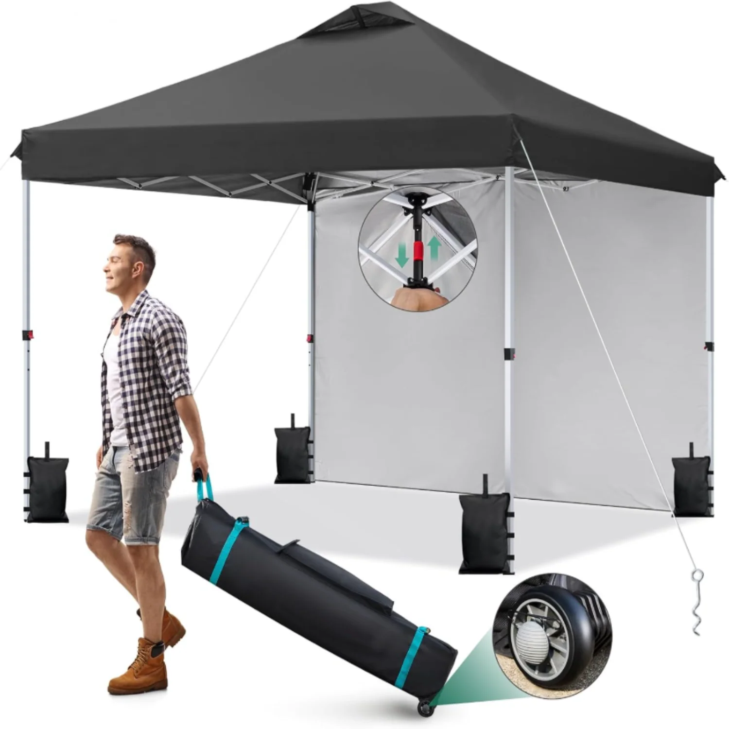 Fast 10×10 Pop Up Canopy Tent with 1 Removable Side Wall and Portable Roller Bag Outdoor Shade Instant Canopy Tent10x10 Pop Up Canopy Tent with 1 Removable Side Wall and Portable Roller Bag Outdoor Shade Instant Canopy Tent Next-Generation
