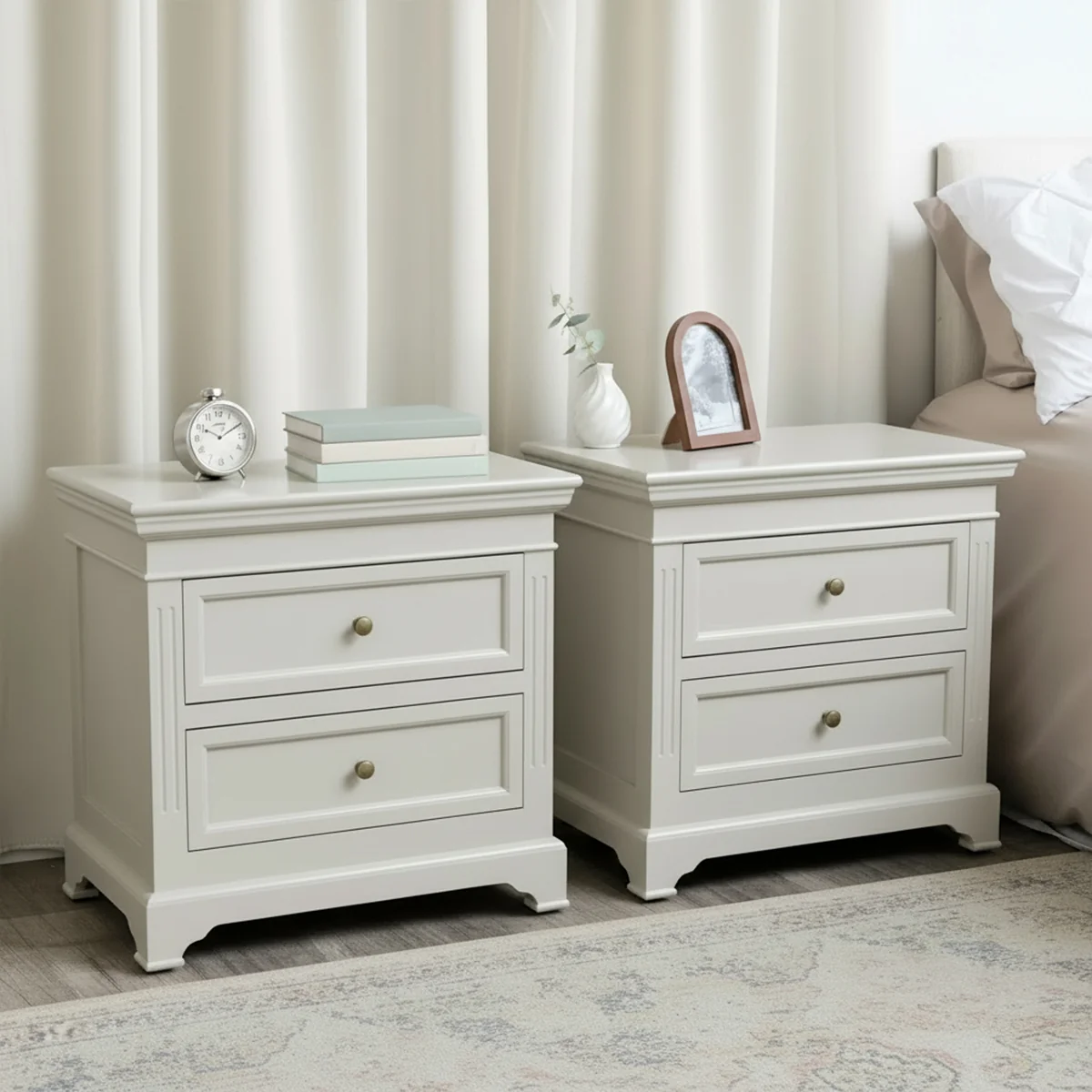 Effective Pair Of Large Taupe-Grey Two Drawer Bedside Tables – Daventry Taupe-Grey Range Exceptional