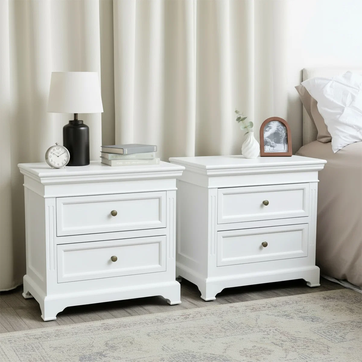 Casual Pair Of Large White Two Drawer Bedside Tables – Daventry White Range Recyclable