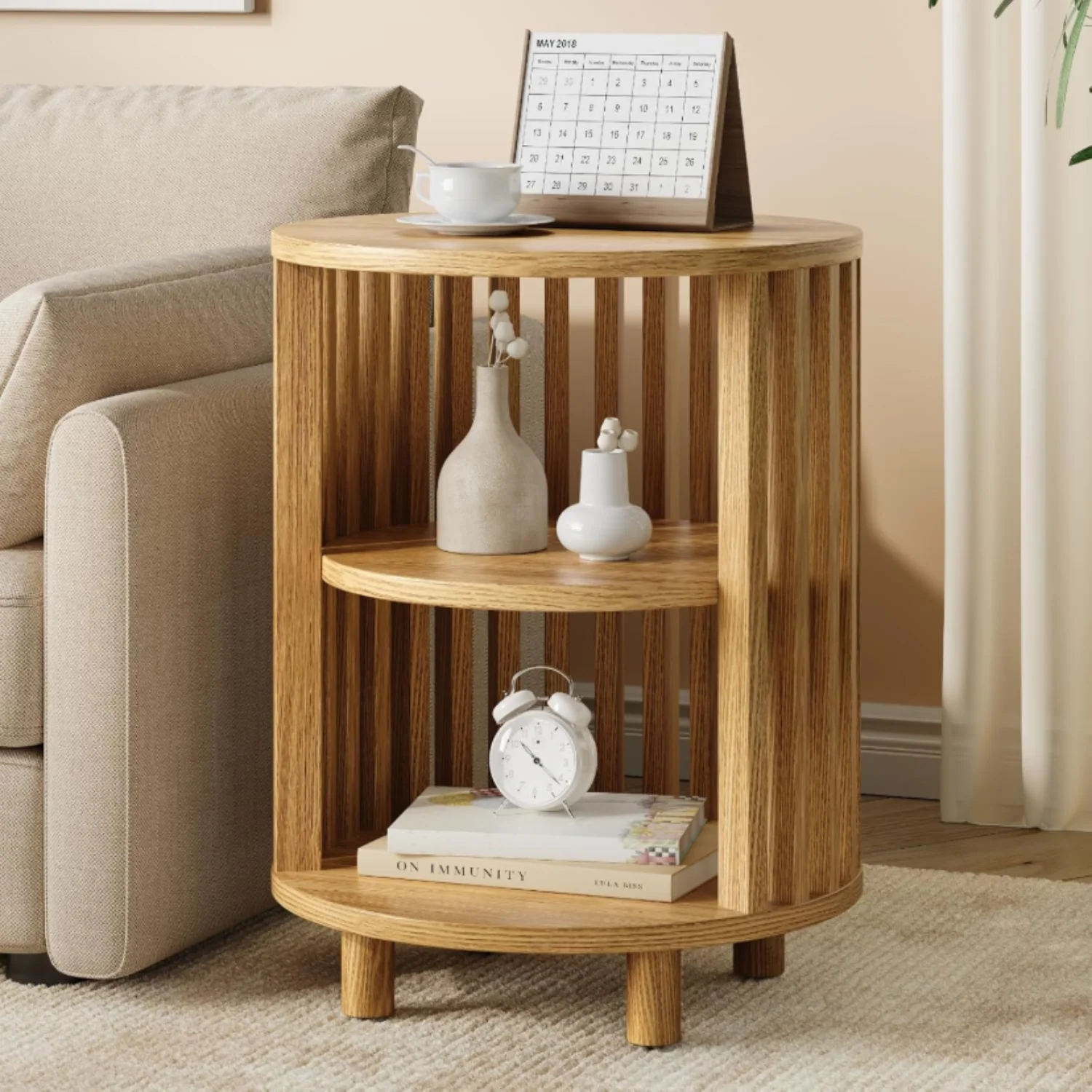 Outstanding Round Side Table End Table Night Stand with 3 Storage Shelves for Living Room BedroomRound Side Table End Table Night Stand with 3 Storage Shelves for Living Room Bedroom Superior