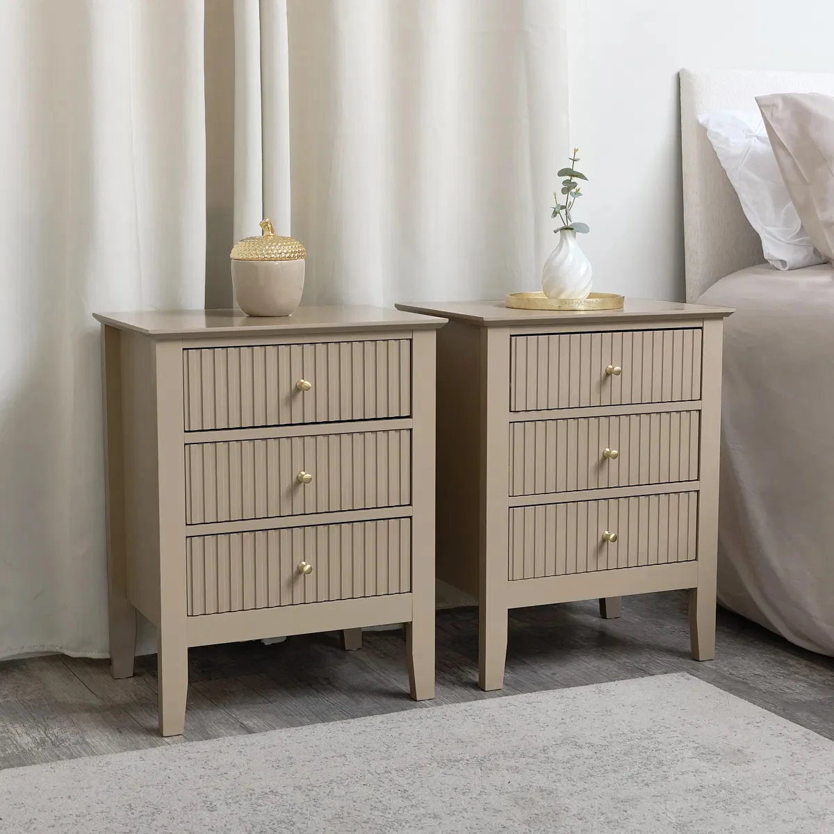 Next-Generation Pair of 3 Drawer Bedside Tables – Hales Tan Range Smart