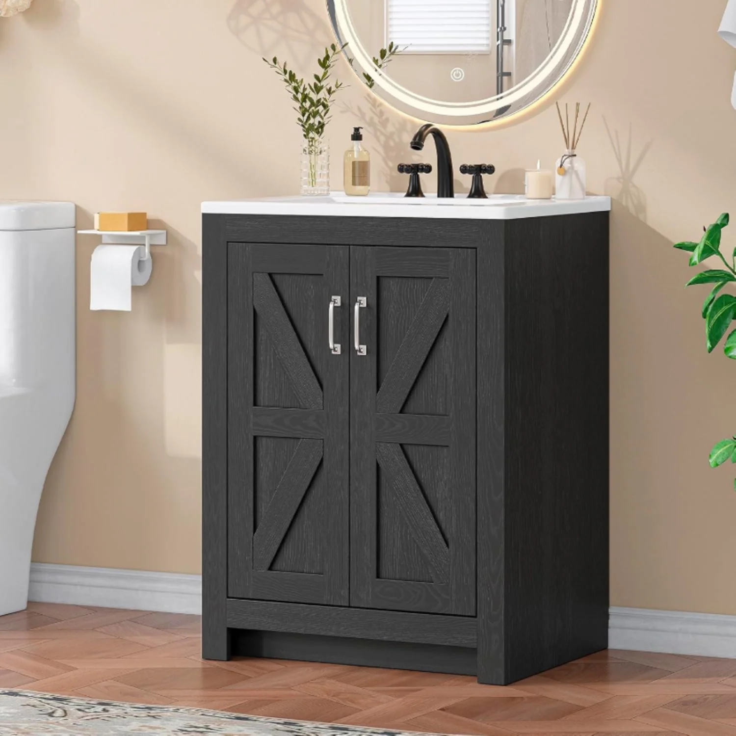 Verified 24 Inch Bathroom Vanity with Sink Farmhouse Bathroom Cabinet standing Bathroom Sink Cabinet with 2 Doors24 Inch Bathroom Vanity with Sink Farmhouse Bathroom Cabinet standing Bathroom Sink Cabinet with 2 Doors Pure