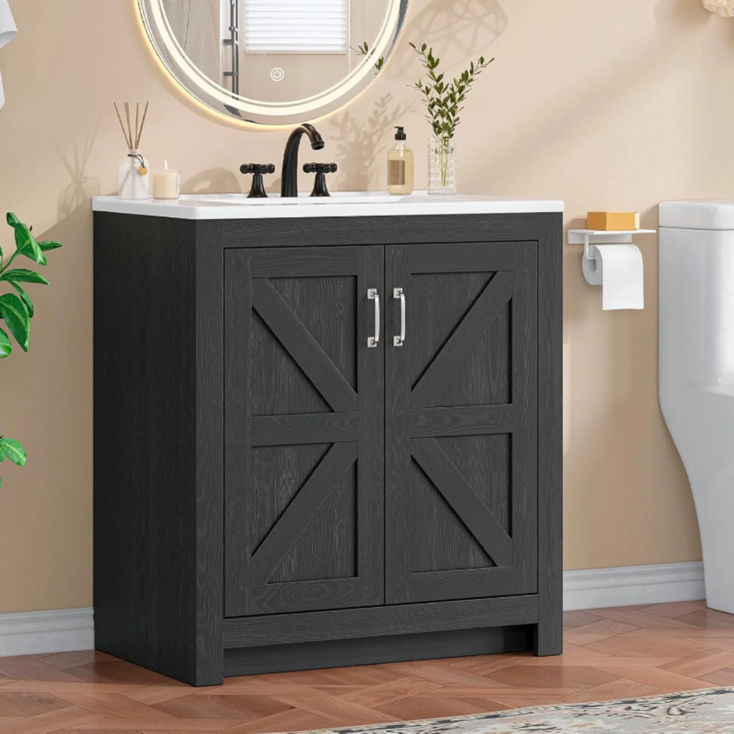 Comfortable 30 Inch Bathroom Vanity with Sink Farmhouse Bathroom Cabinet standing Bathroom Sink Cabinet with Soft-Close Door30 Inch Bathroom Vanity with Sink Farmhouse Bathroom Cabinet standing Bathroom Sink Cabinet with Soft-Close Door Next-Generation