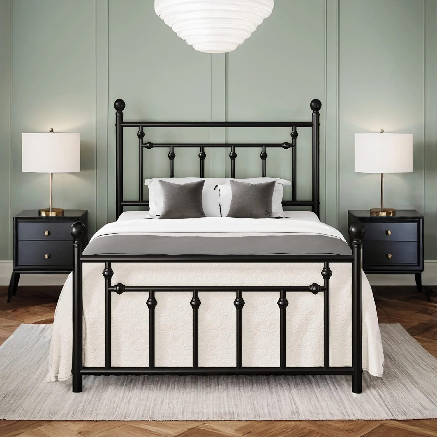 Safe Sculpted-Post Twin Size Victorian Platform Metal Bed Frame with Headboard and Footboard Under-Bed Storage No Box Spring NeededSculpted-Post Twin Size Victorian Platform Metal Bed Frame with Headboard and Footboard Under-Bed Storage No Box Spring Needed Selected