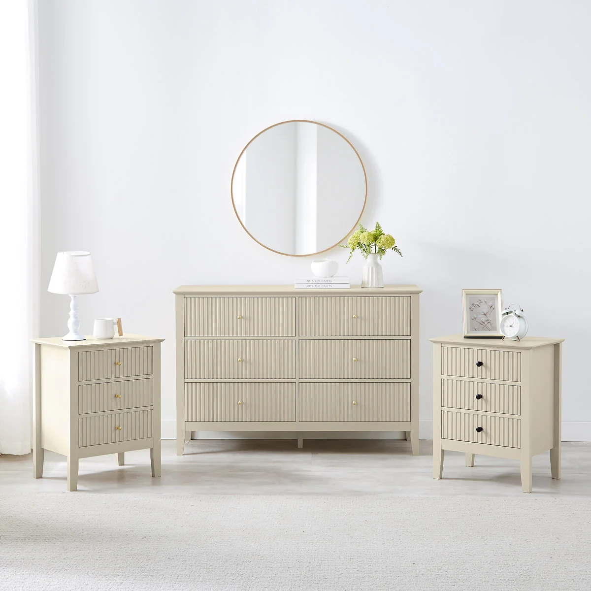 Next-Generation Large Chest of Drawers and Pair of Bedside Tables – Hales Taupe Range Outstanding