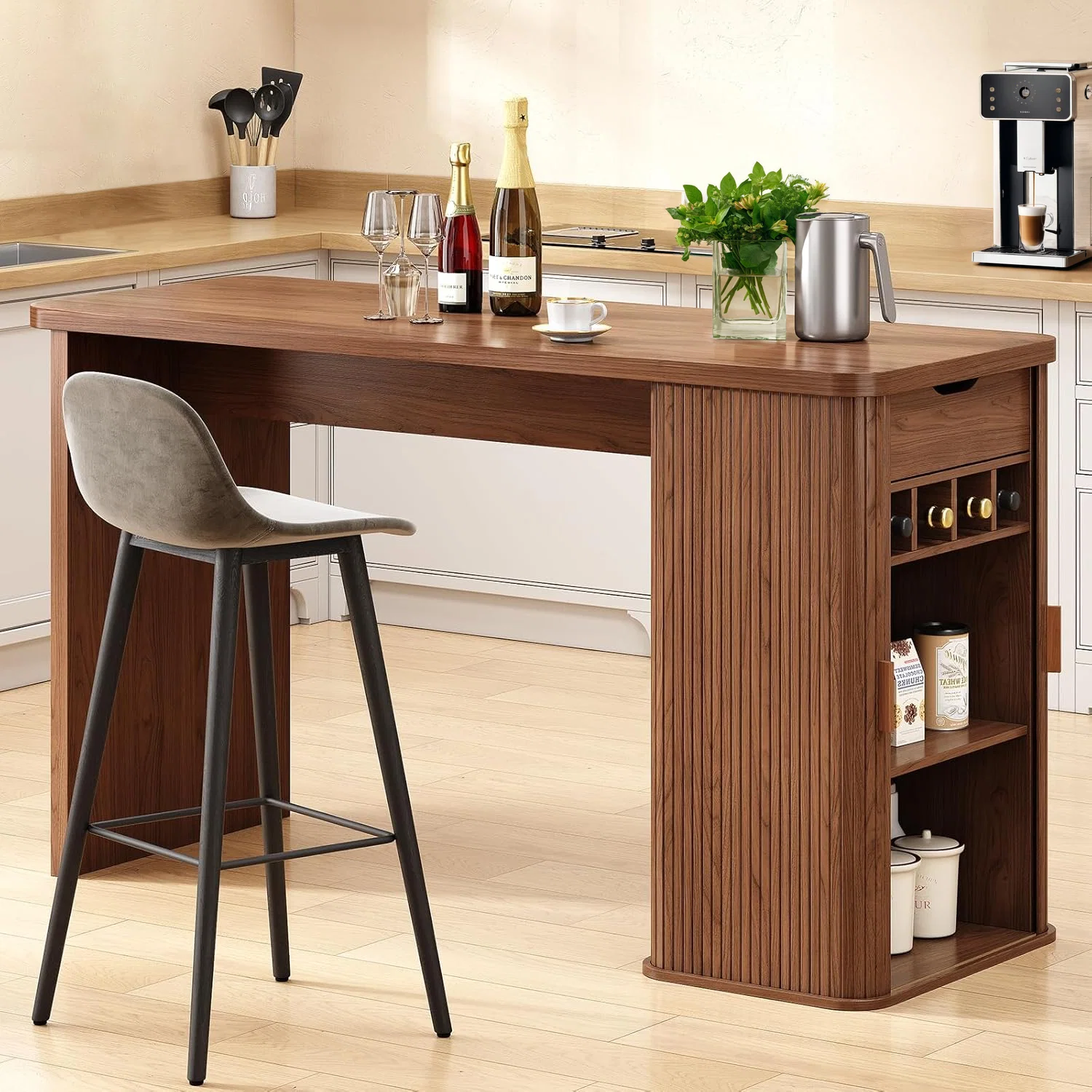 Effective Kitchen Island Counter Height Table 59 Inch Long Bar Table with Sliding Door Wine Rack and Storage ShelfKitchen Island Counter Height Table 59 Inch Long Bar Table with Sliding Door Wine Rack and Storage Shelf Original