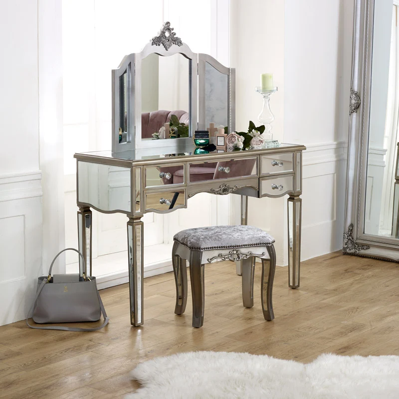 Traditional Large Mirrored Dressing Table Mirror Stool Set – Tiffany Range Artisan
