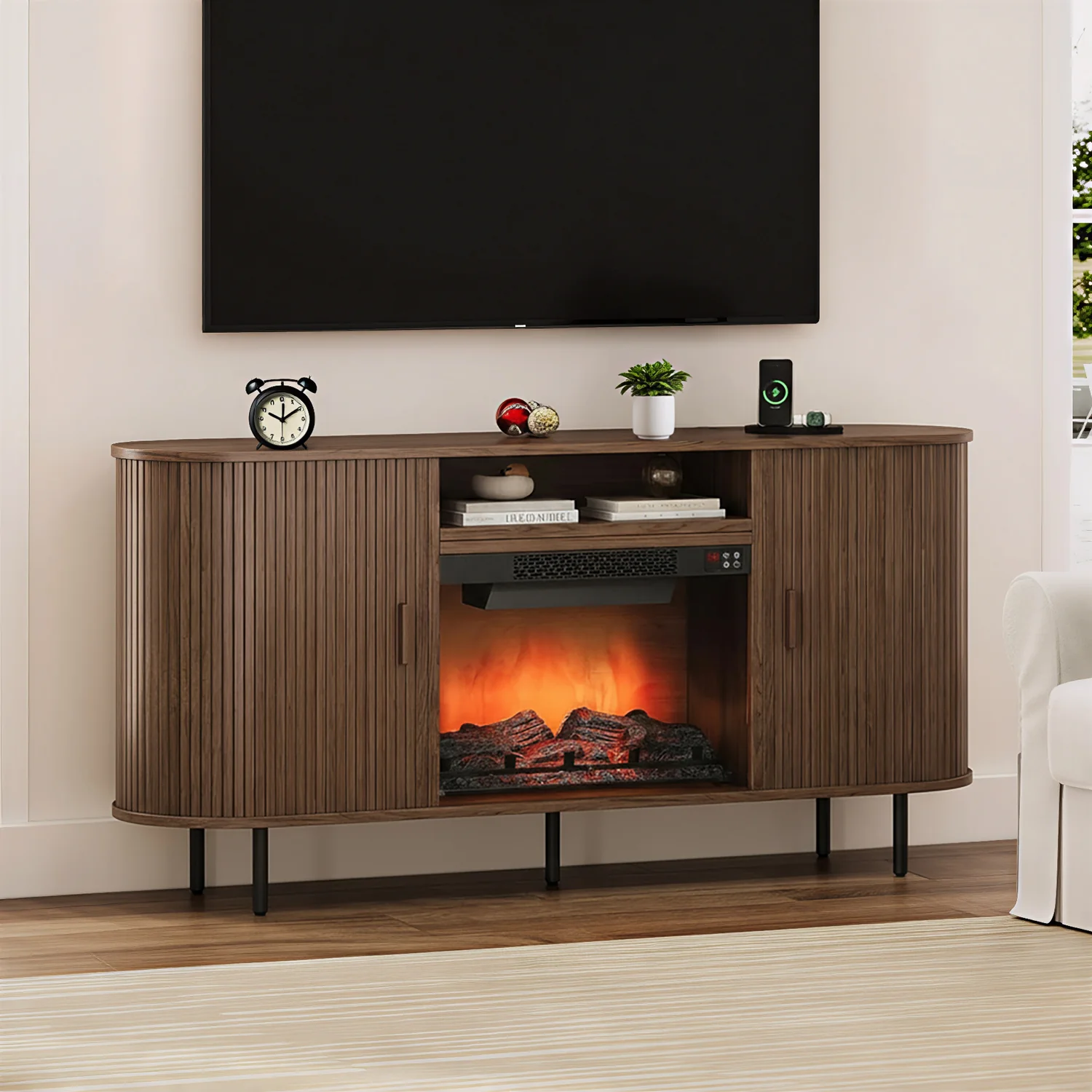 Stylish 63 Fireplace TV Stand with 23 Electric Fireplace TV Stand for T up to 70 Entertainment Center with Storage Sliding Doors and Adjustable Shelves63 Fireplace TV Stand with 23 Electric Fireplace TV Stand for T up to 70 Entertainment Center with Storage Sliding Doors and Adjustable Shelves High-Quality