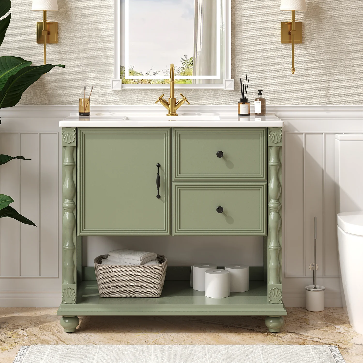 Excellent 36 Inch Bathroom Vanity with Rectangular Sink Bathroom Storage Cabinet with Door Drawer Open Shelf36 Inch Bathroom Vanity with Rectangular Sink Bathroom Storage Cabinet with Door Drawer Open Shelf User-Friendly