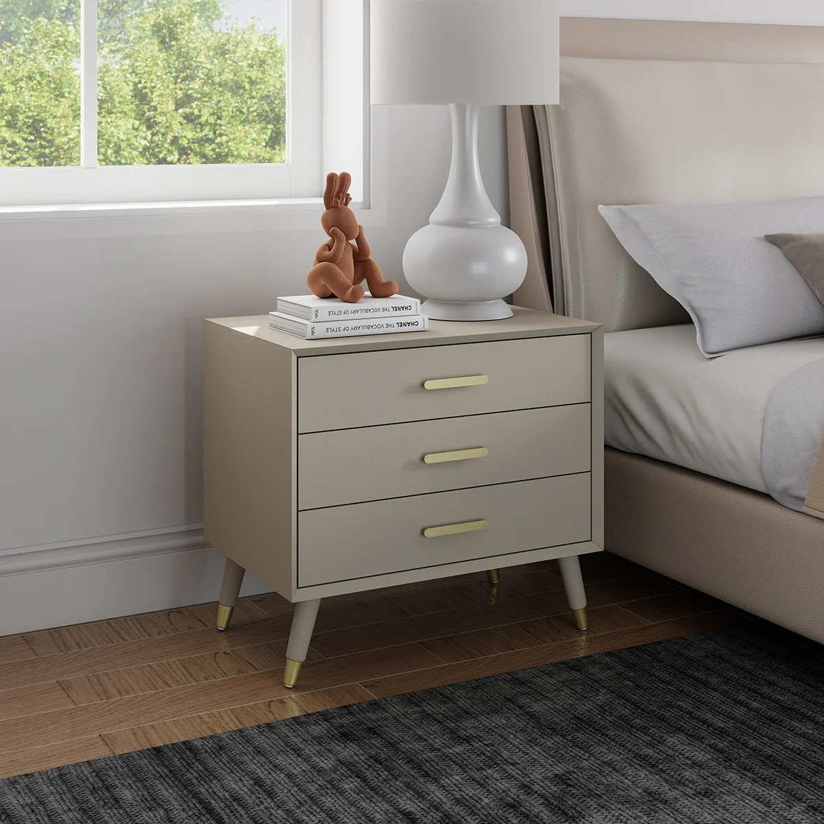 Luxury Large 3 Drawer Bedside Table – Oslo Taupe Range World-Class