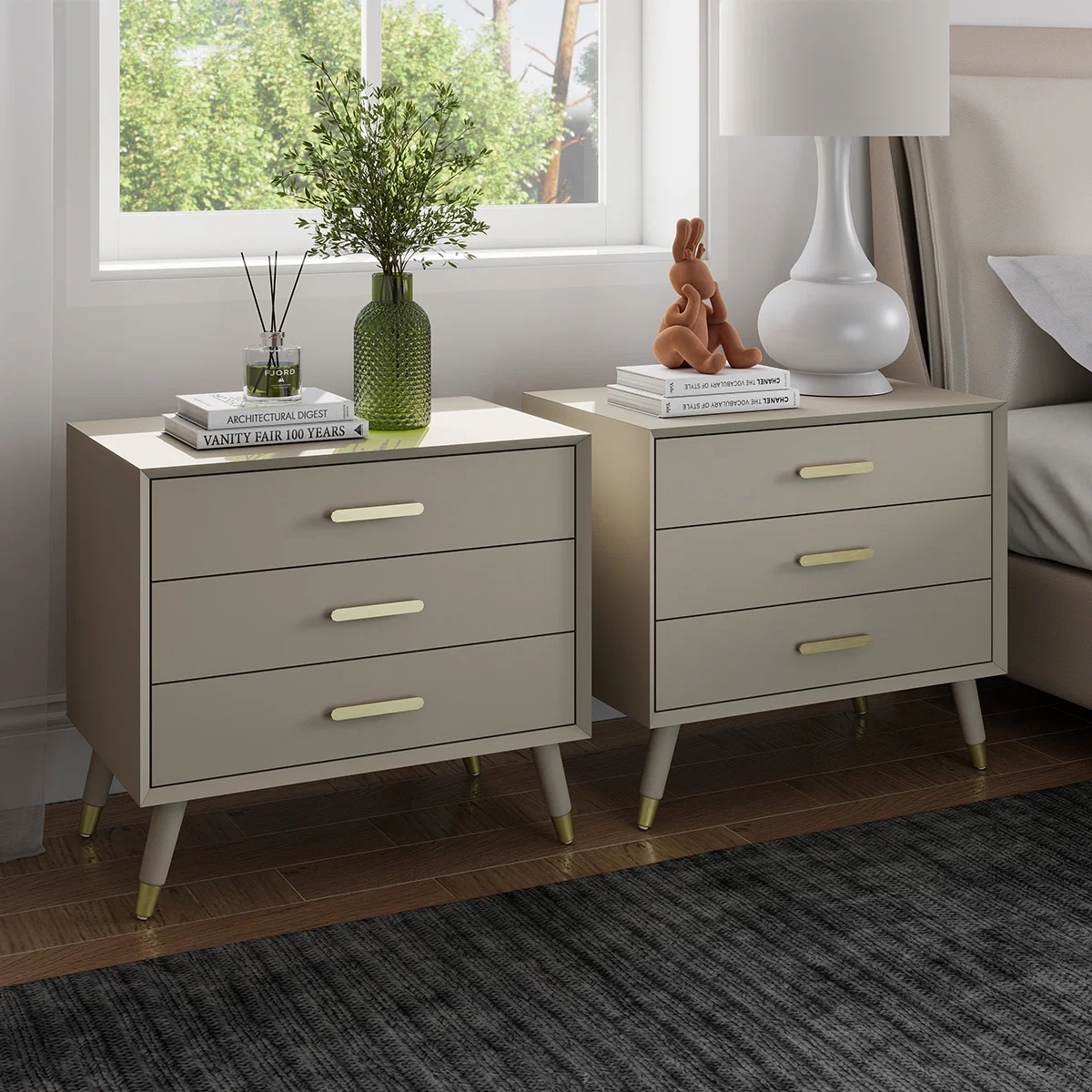 High-Grade Pair of Large 3 Drawer Bedside Tables – Oslo Taupe Range Healthy