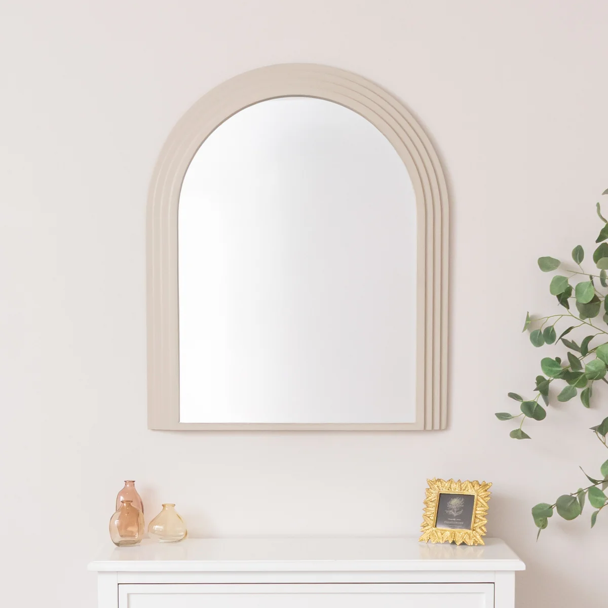 Genuine Large Beige Arched Wall Mirror – 90cm x 75cm Secure