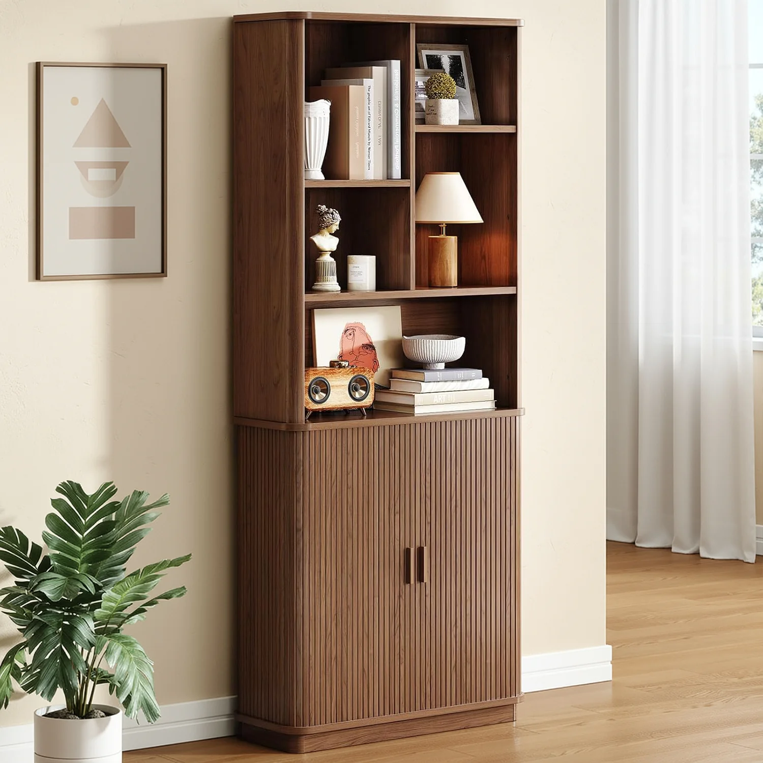 Durable 70.9 Inch Tall Bookcase with Doors Wood Bookshelf with Storage and Adjustable Shelves for Living Room or Home Office70.9 Inch Tall Bookcase with Doors Wood Bookshelf with Storage and Adjustable Shelves for Living Room or Home Office Soft