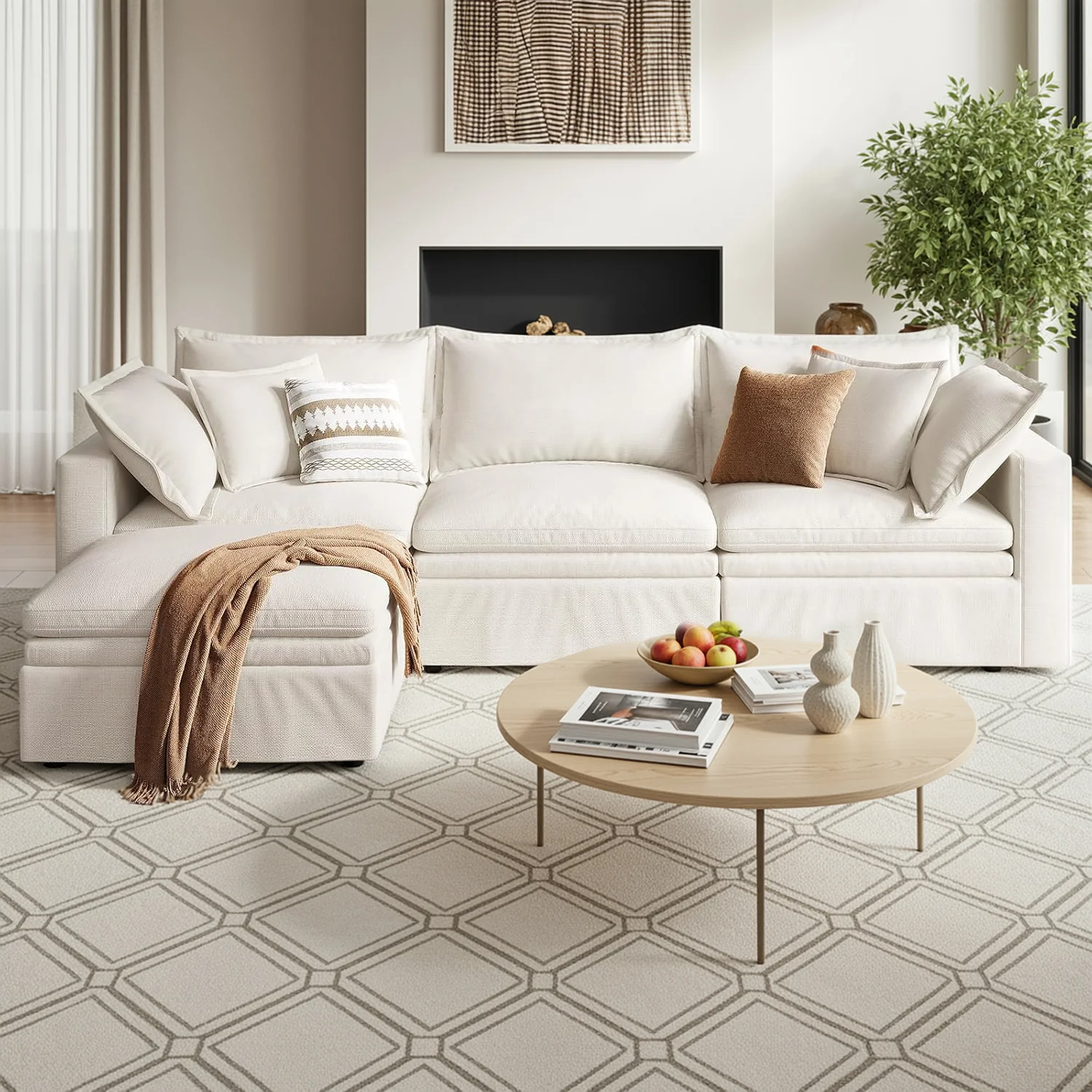 Innovative 114 Oversized Modular Cloud Couch Comfy L-Shaped Sectional Sofa with Storage Ottoman Detachable Washable Covers for Modern Living Rooms114 Oversized Modular Cloud Couch Comfy L-Shaped Sectional Sofa with Storage Ottoman Detachable Washable Covers for Modern Living Rooms Practical