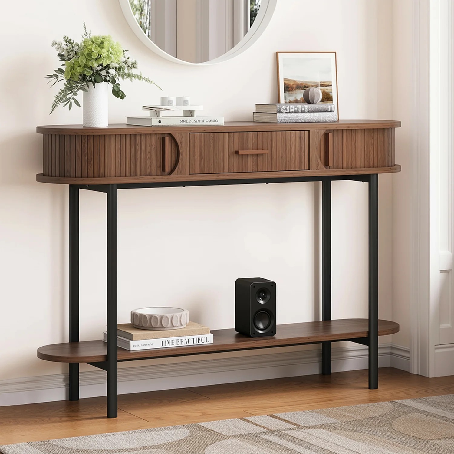 Specialty Discontinued 47.2 Narrow Console Table Fluted Entryway Table with Drawers Sliding Doors and Storage Shelf for Living Room Hallway Behind Couch Discontinued 47.2 Narrow Console Table Fluted Entryway Table with Drawers Sliding Doors and Storage Shelf for Living Room Hallway Behind Couch Detailed