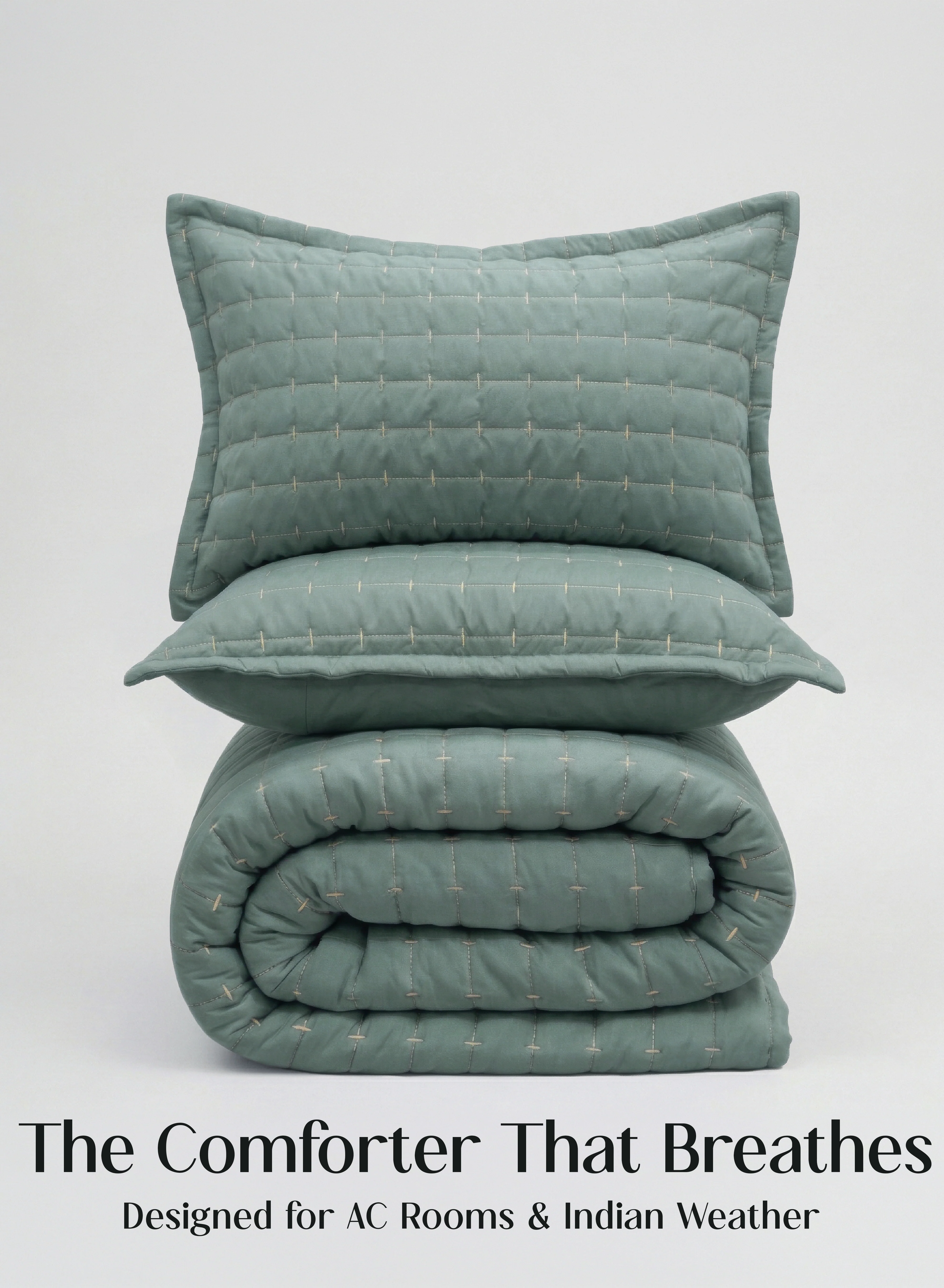 Eco-Friendly CloudTouch™ 5-Piece AC Comforter Set 33 Oversized Includes 2 Pillow 2 Cushion Covers Sage Green User-Friendly