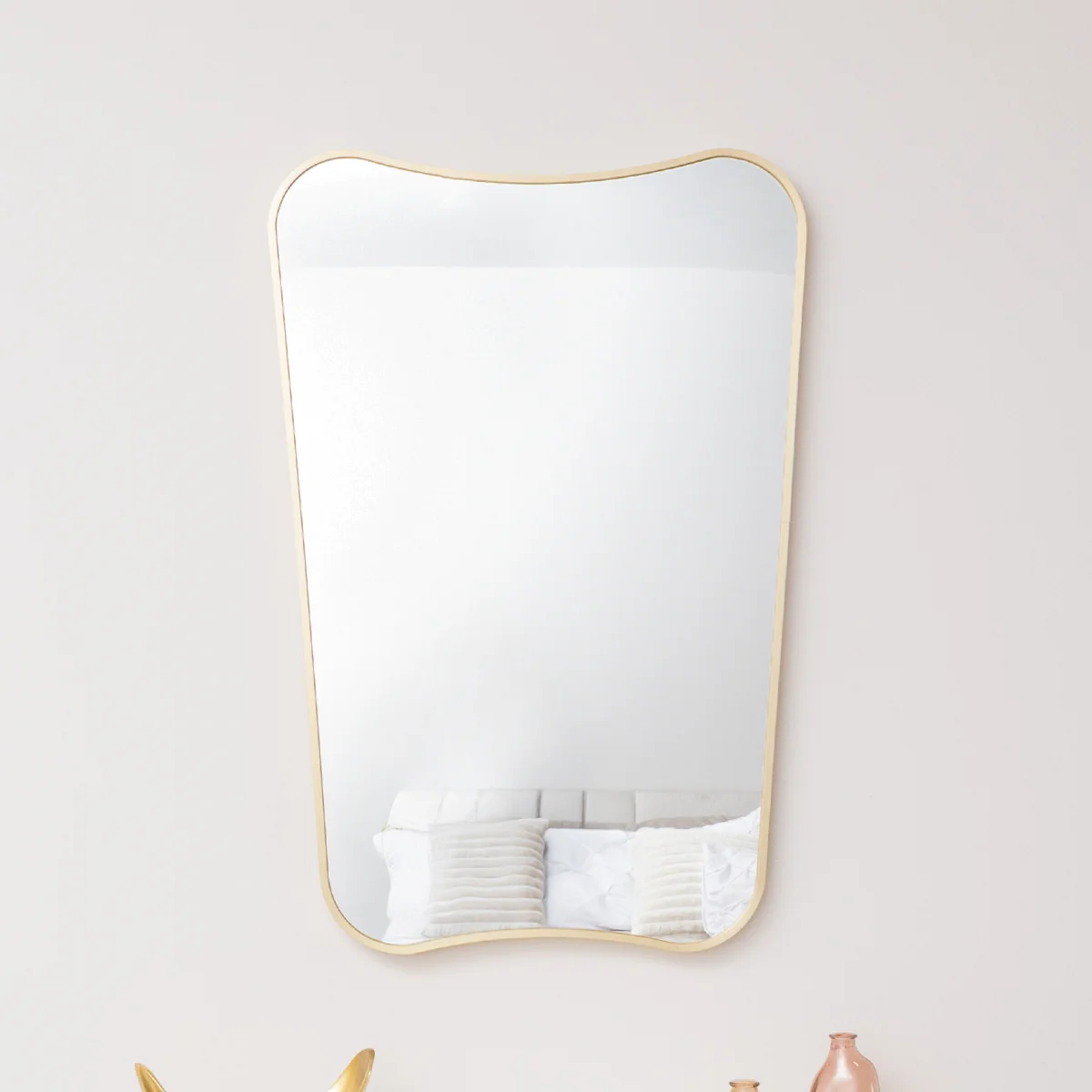 Responsible Gold Asymmetrical Metal Framed Wall Mirror – 54cm x 80cm Superior