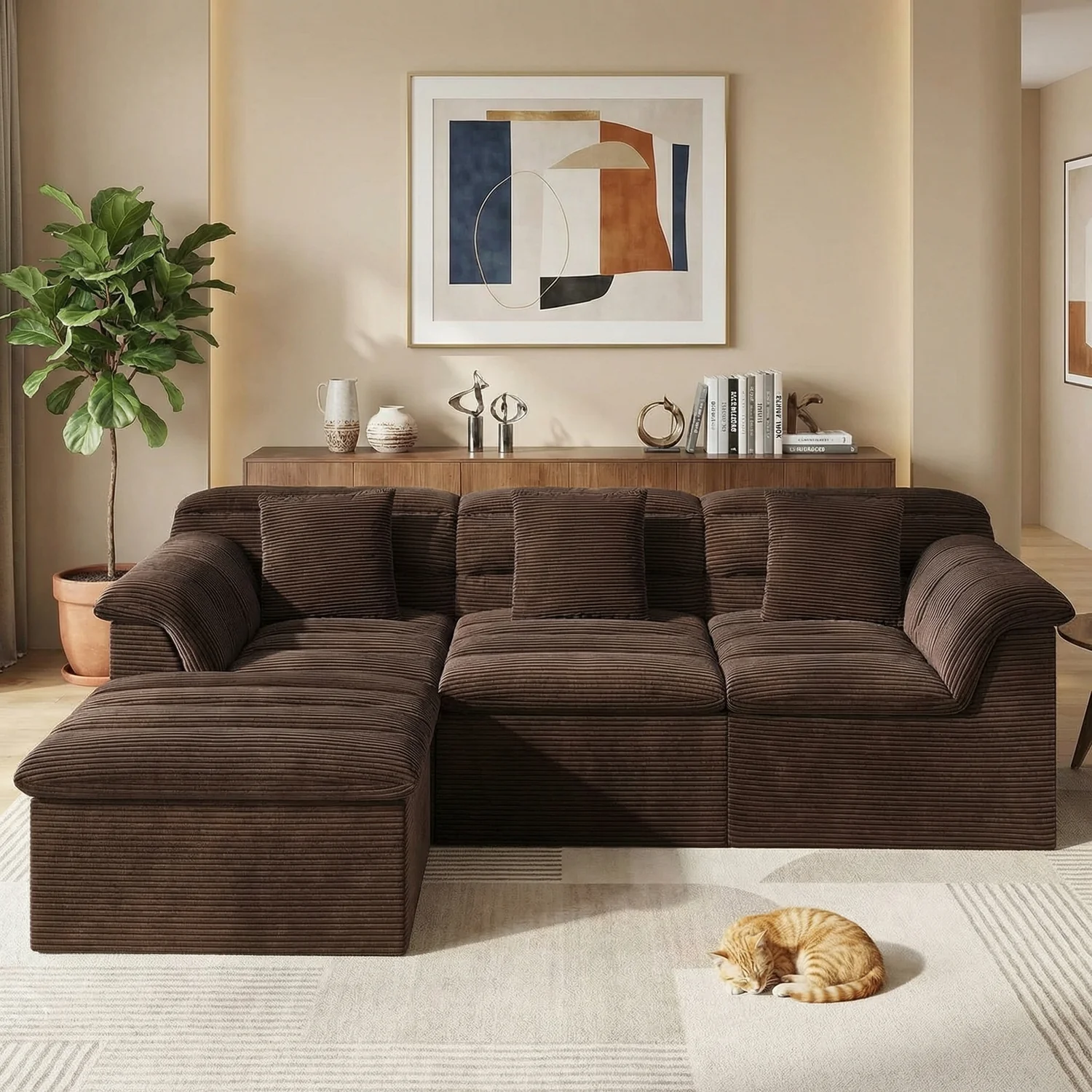 High-Quality 112 Modular Cloud Sectional Sofa with Ottoman Deep-Seat Corduroy Design112 Modular Cloud Sectional Sofa with Ottoman Deep-Seat Corduroy Design Contemporary